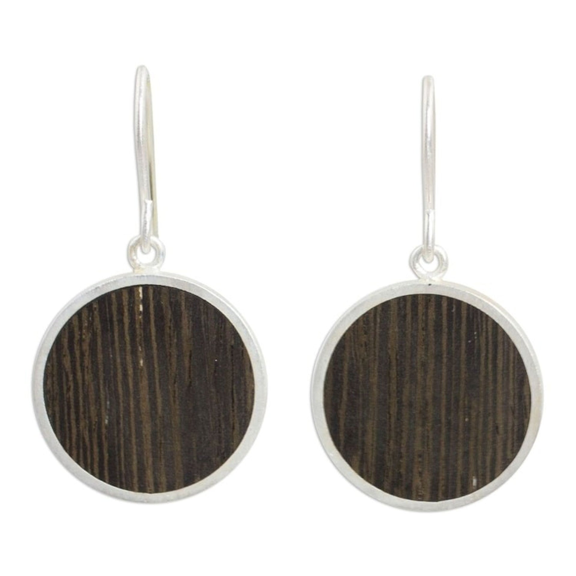 Wood and sterling silver dangle earrings 'Forest Moon'