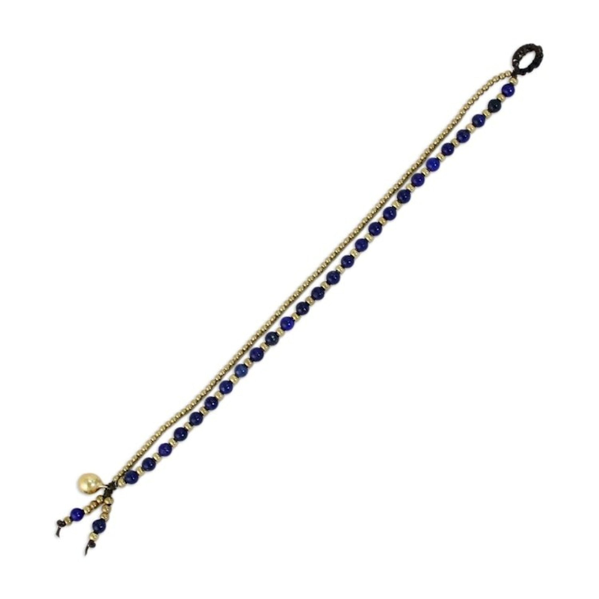 Handmade Lapis Lazuli Brass Beaded Bracelet with Loop 'Valley of Lapis'