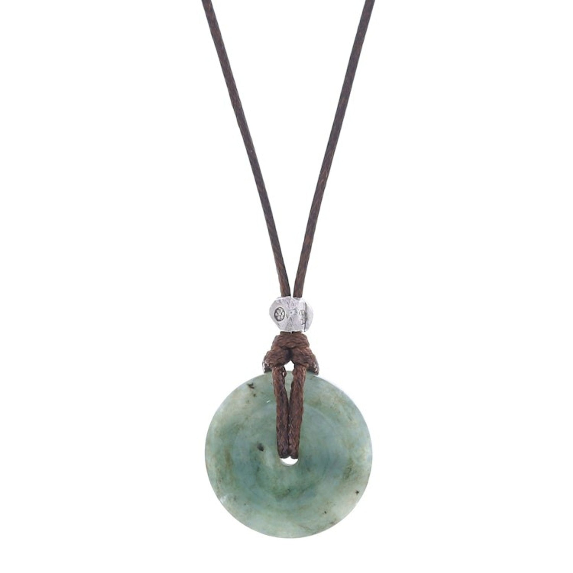 Silver and Natural Jade Pendant Necklace from Thailand 'Noble Core'