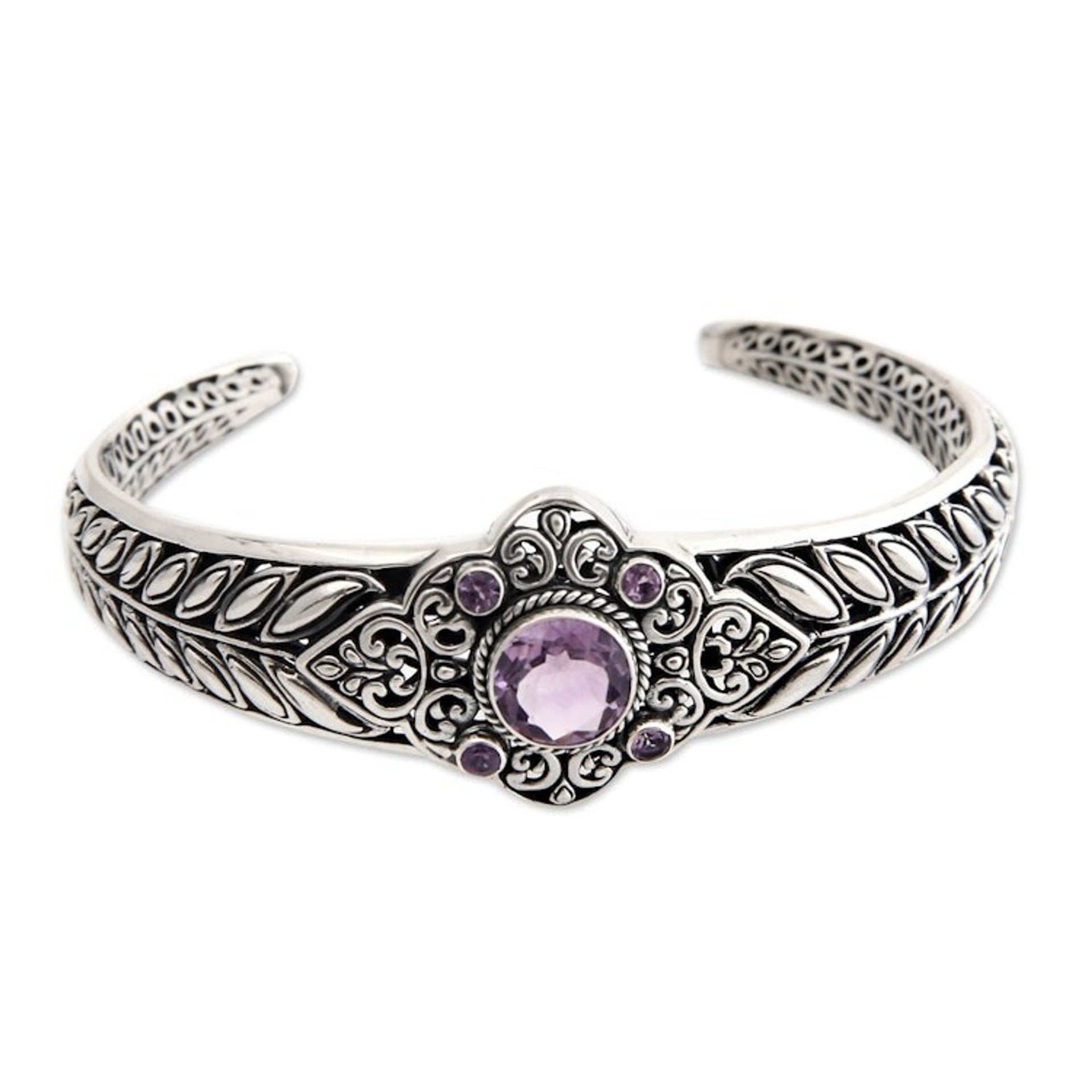 Sterling Silver and Amethyst Cuff Bracelet 'Rice Divine'