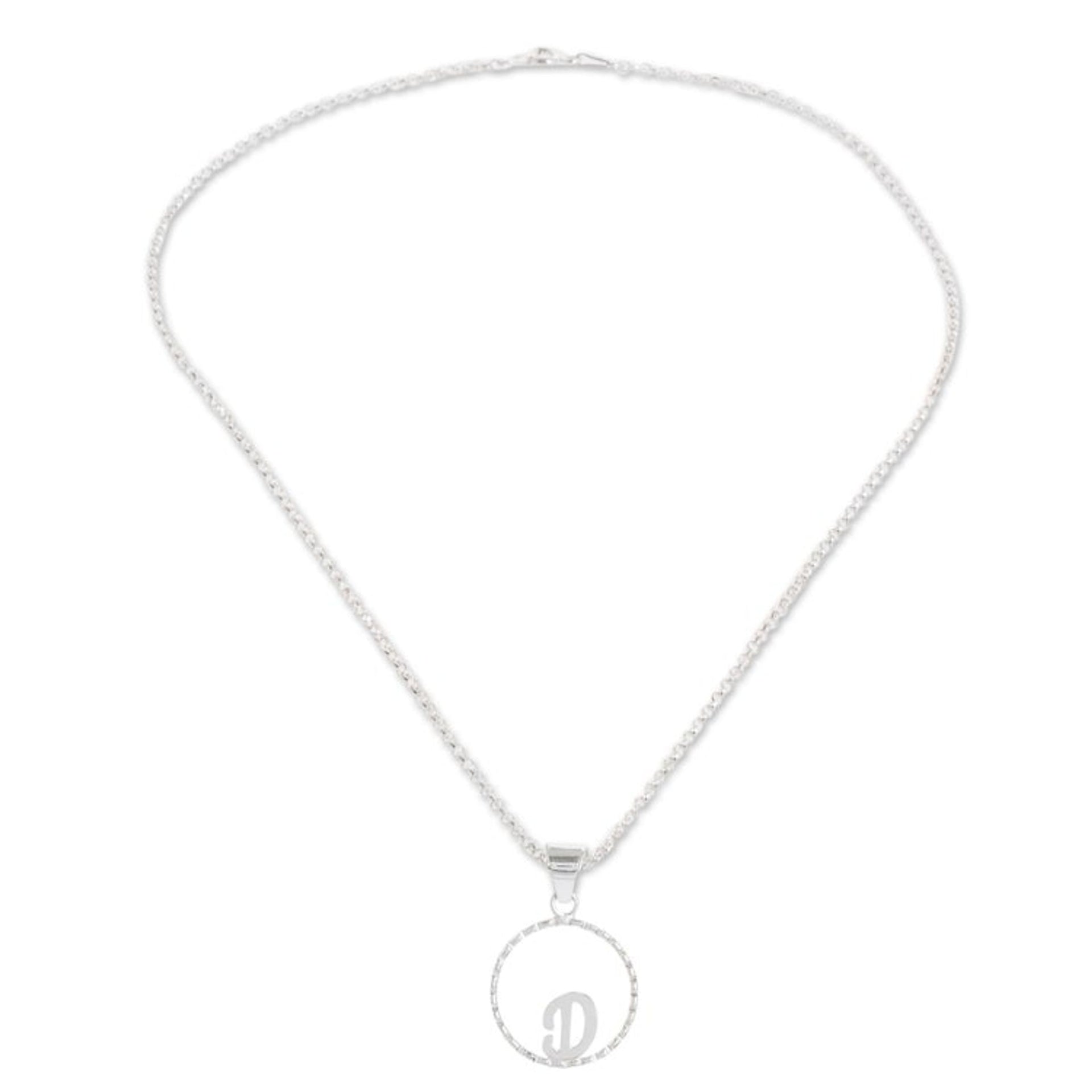 Initial Pendant Necklace Made with 925 Sterling Silver 'Circled D'