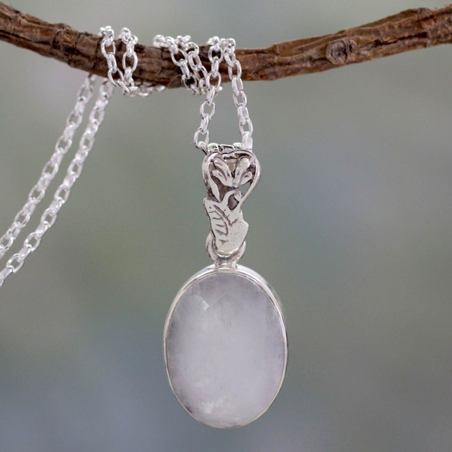 Artisan Made Silver and Rainbow Moonstone Necklace 'Radiant Facets'