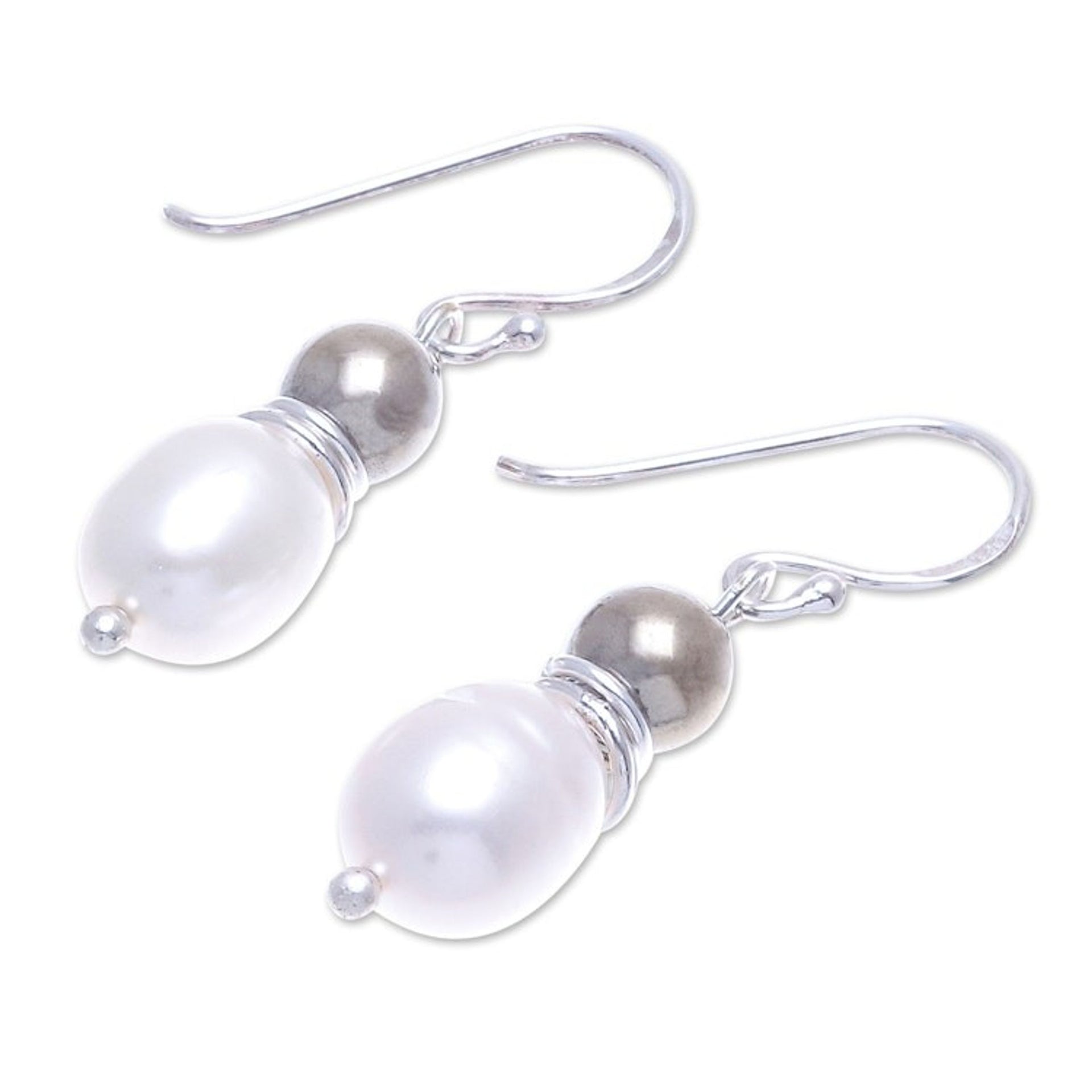Cultured Freshwater Pearl and Hematite Dangle Earrings 'By the Sea'