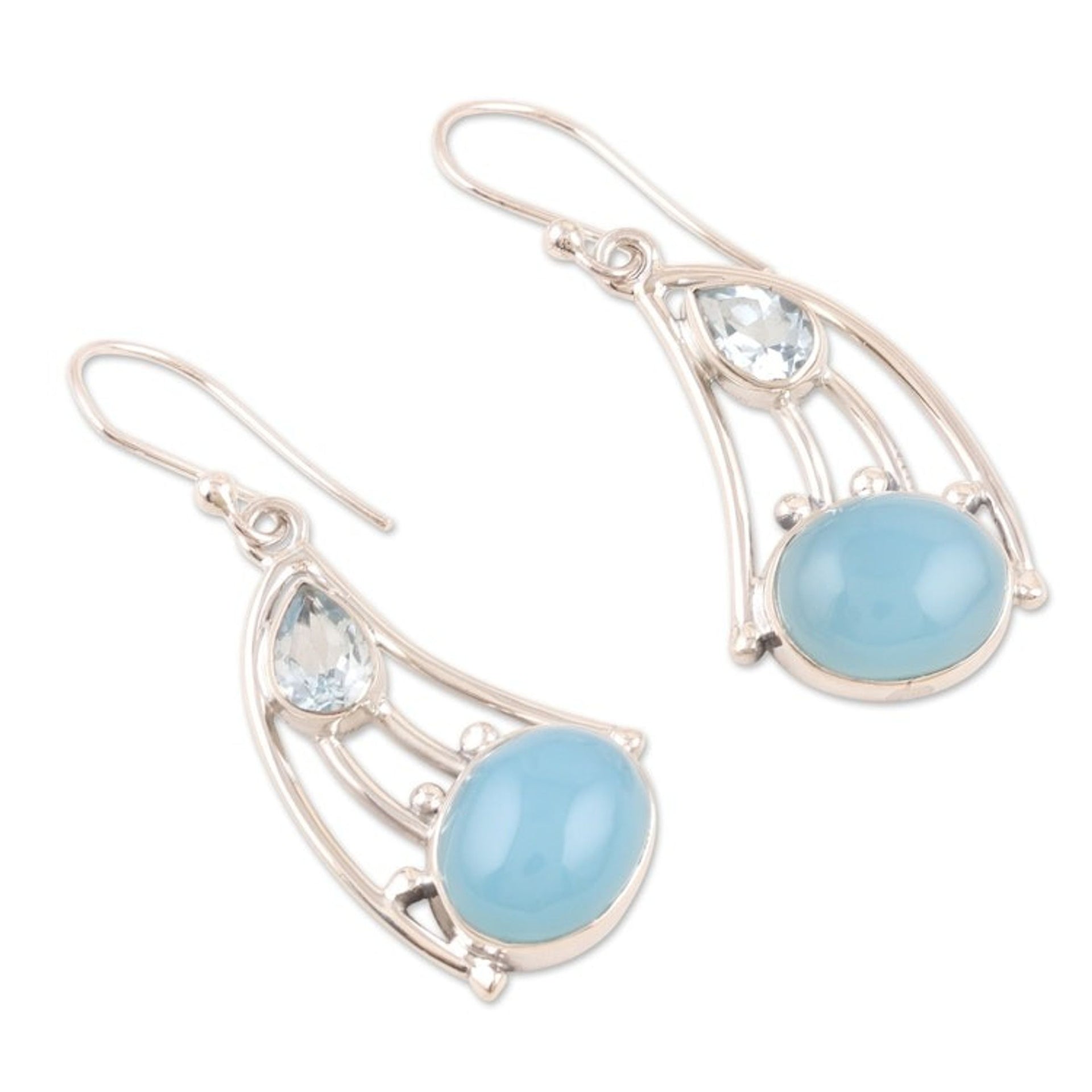 Blue Topaz and Chalcedony Dangle Earrings from India 'Blue Glare'