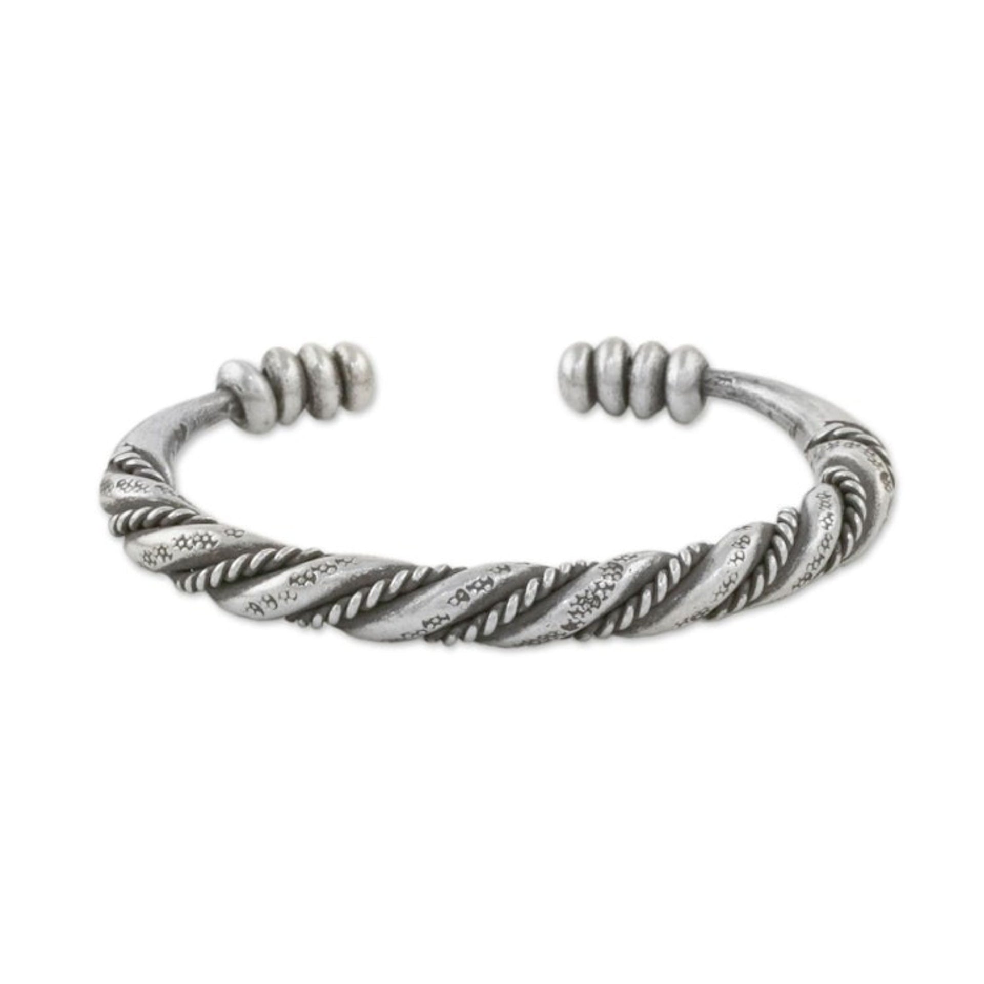 Handmade Sterling Silver Thai Hill Tribe Cuff Bracelet 'Lanna Beauty'
