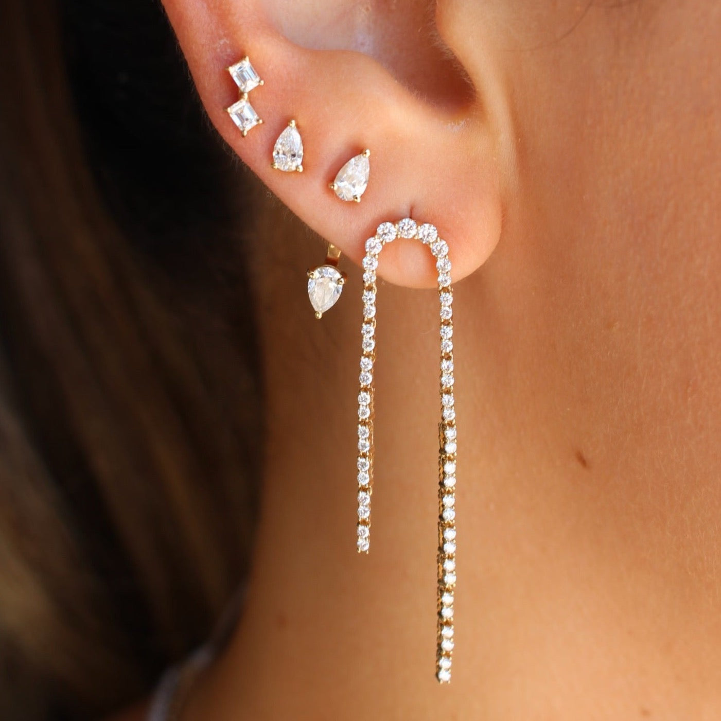 Gold Curve Diamond Drop Earrings