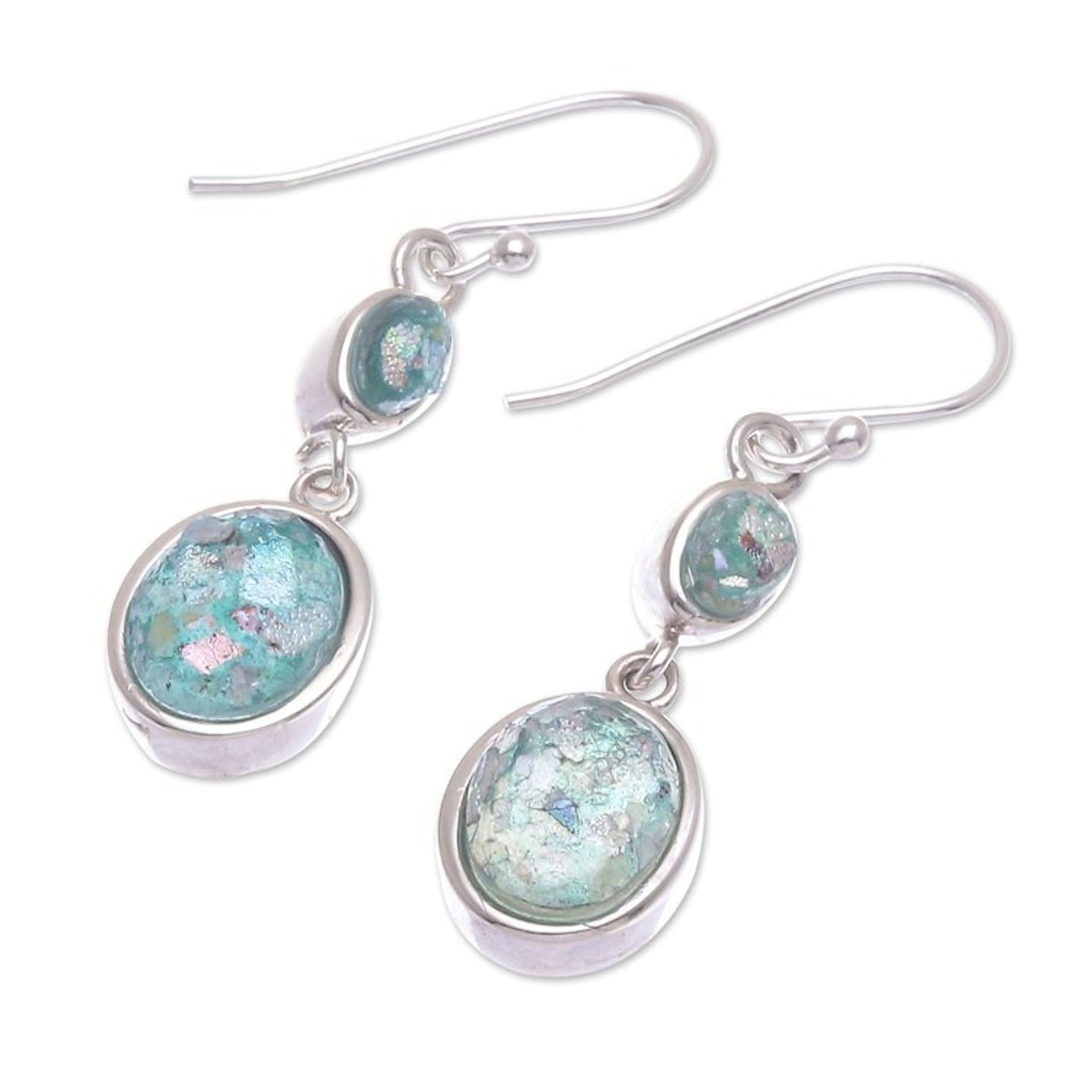 Handmade Roman Glass Dangle Earrings 'Spring Showers'