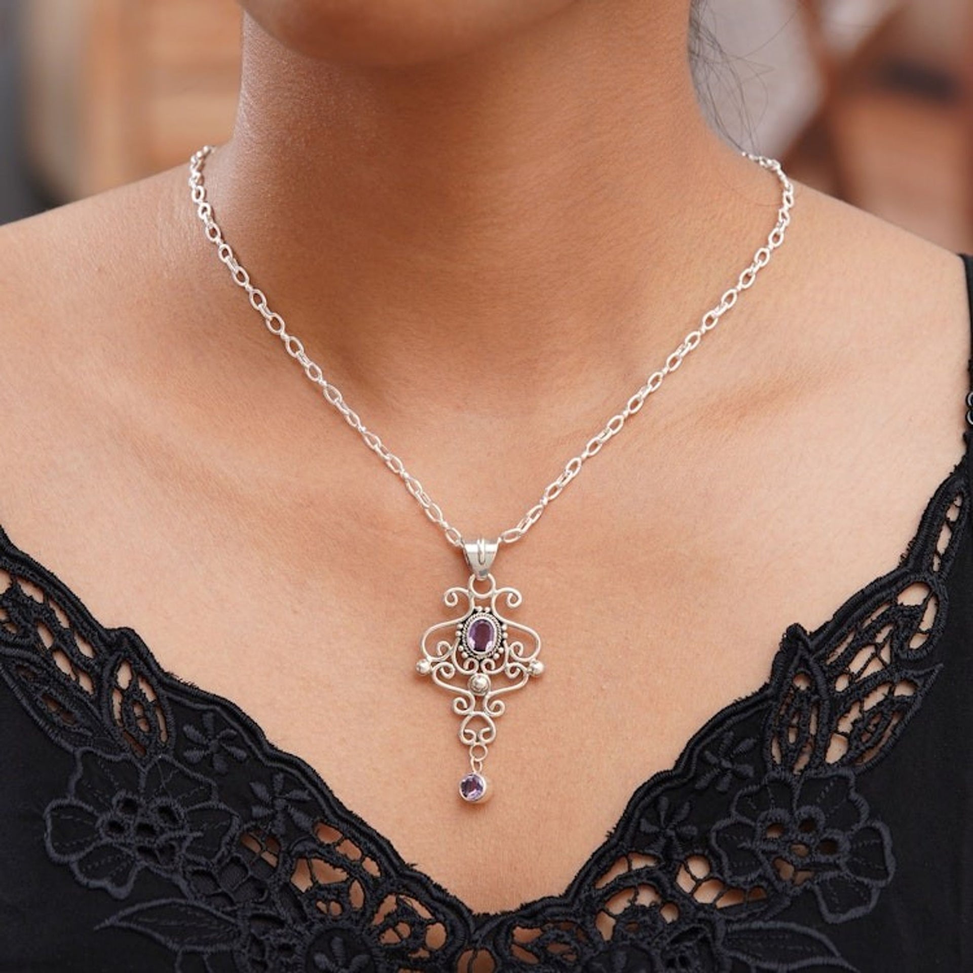 Sterling Silver and Amethyst Pendant Necklace 'Exultation'