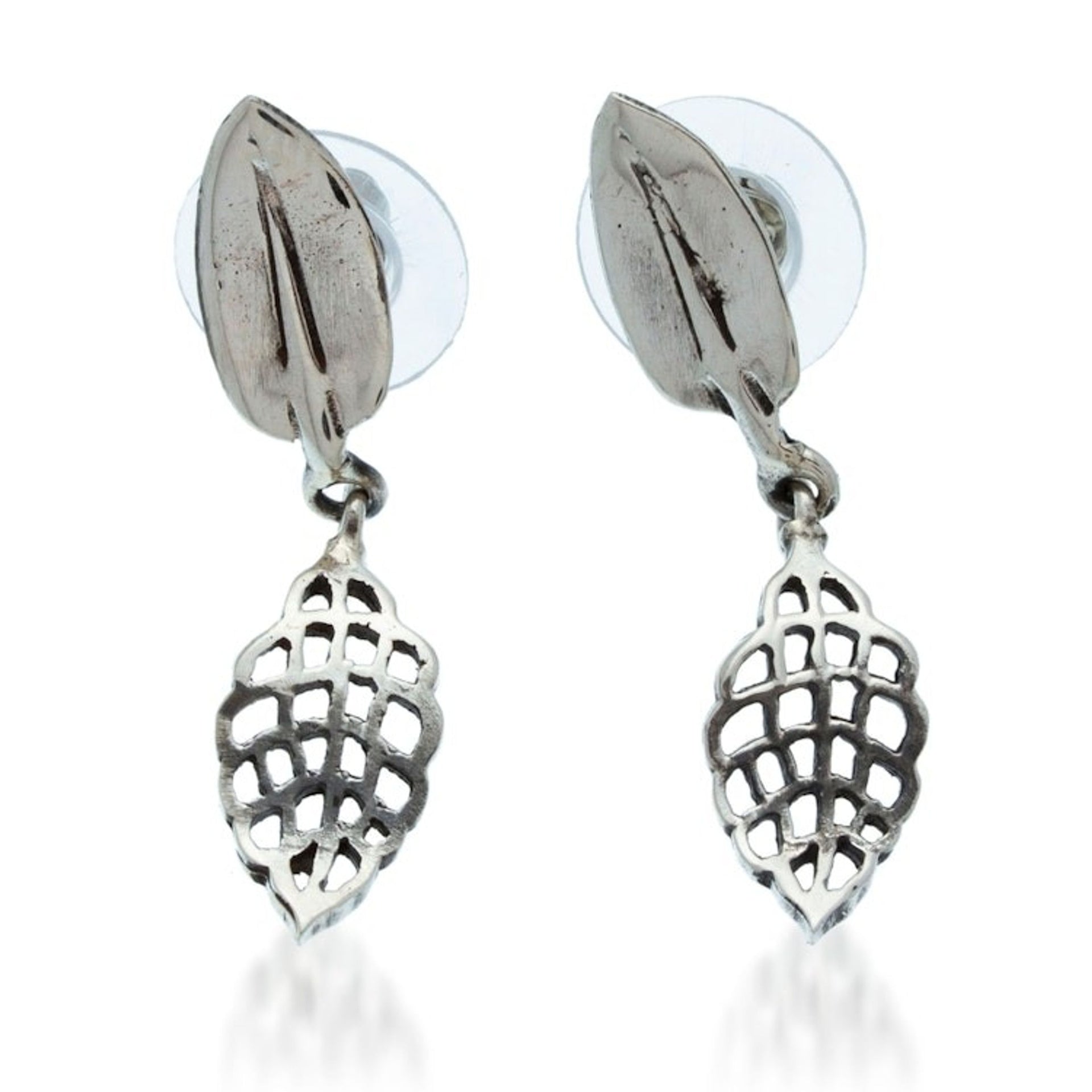 Leafy-Shaped High-Polished Sterling Silver Dangle Earrings 'Leafy Days'