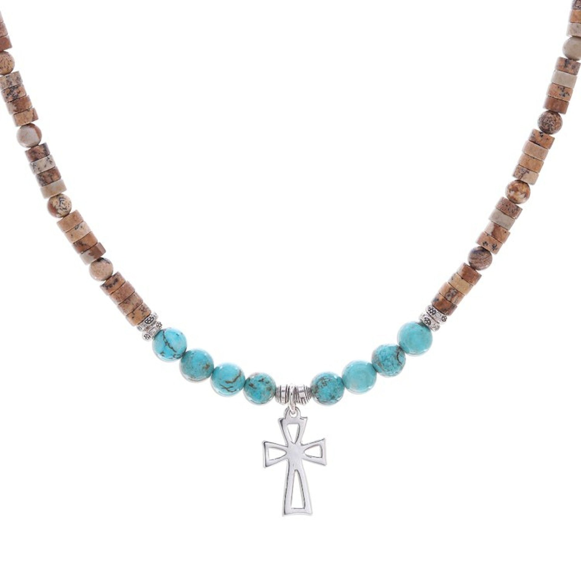 Multi-Gemstone Beaded Cross Pendant Necklace 'Earthy Cross'