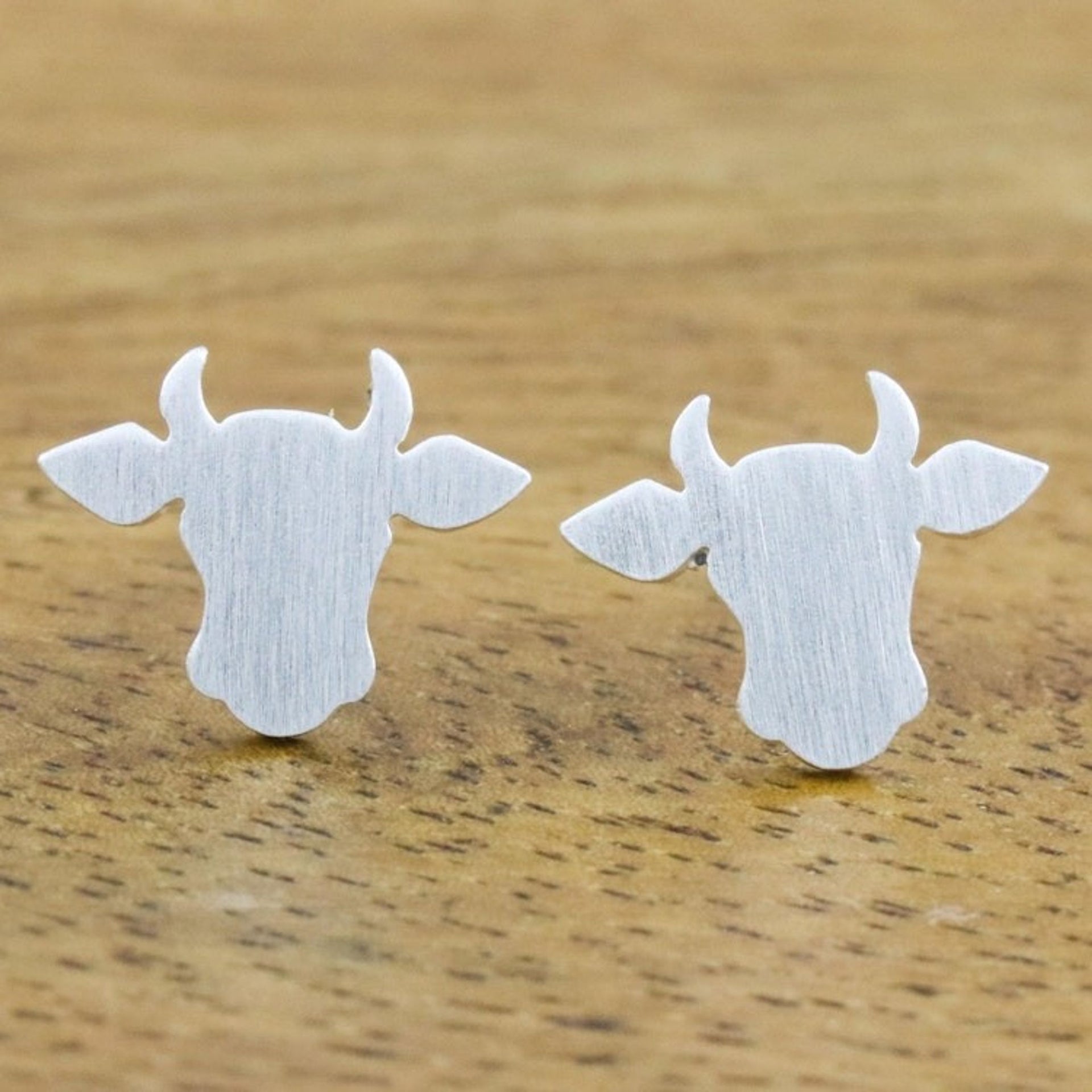 Handmade 925 Sterling Silver Bull Steer Stud Earrings 'Gentle Bull'