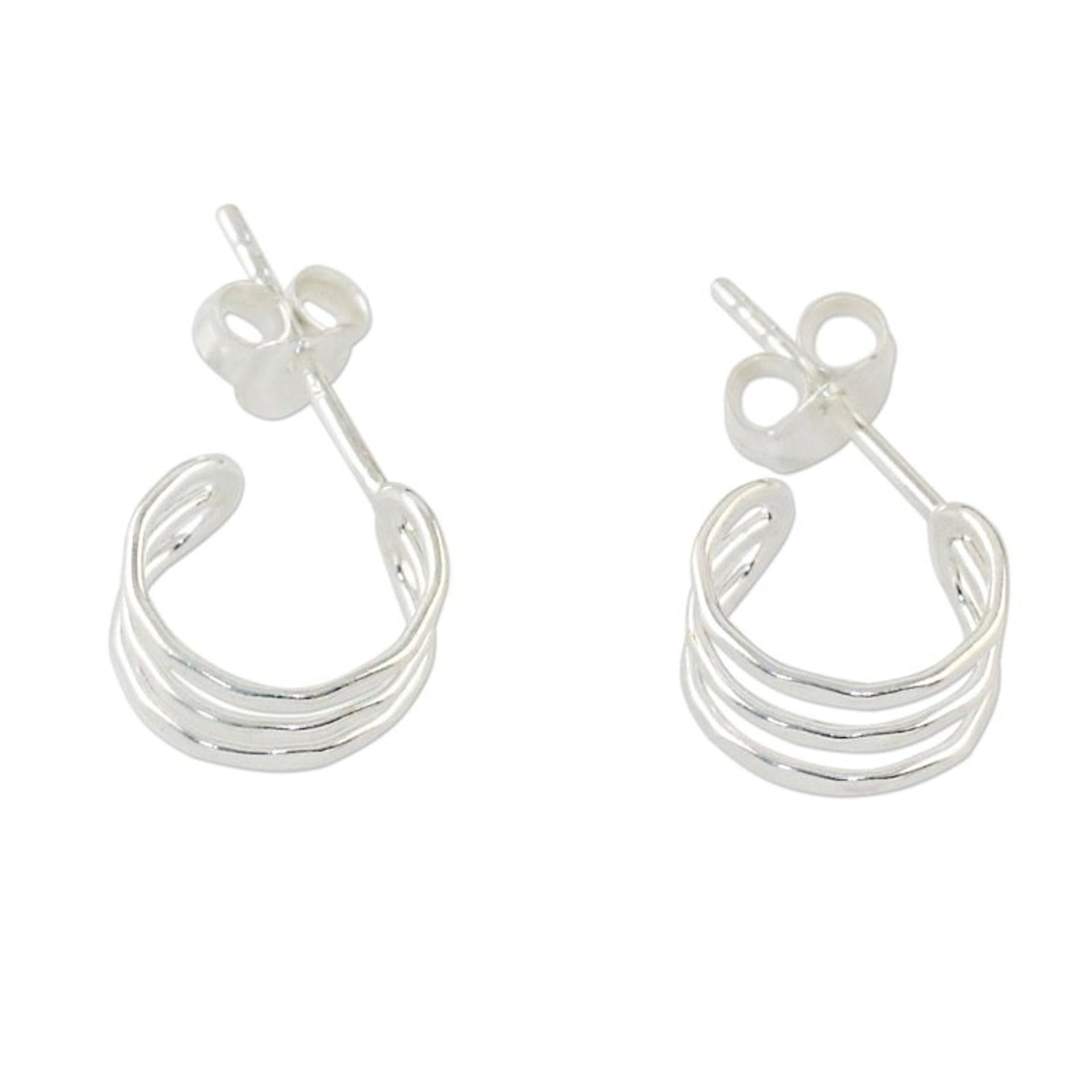 Sterling Silver Openwork Half-Hoop Earrings from Thailand 'Shining Jai Alai'