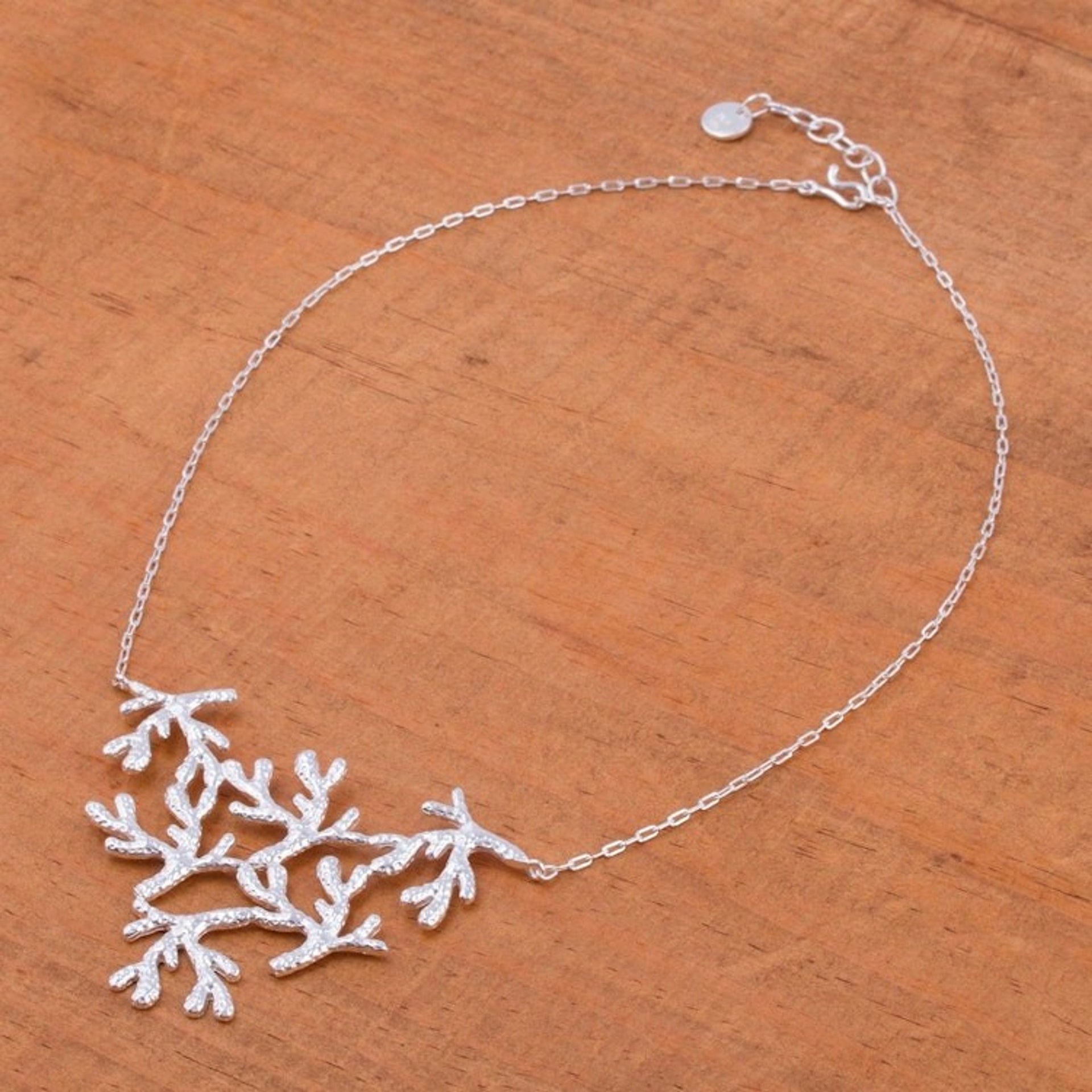 Sterling Silver Coral Pendant Necklace from Mexico 'Shining Coral'