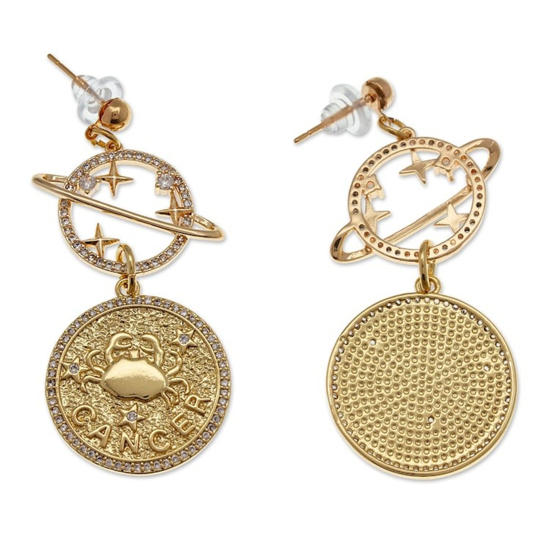 Cosmos-Themed 24k Gold-Plated Brass Cancer Dangle Earrings 'Cancer Galaxy'