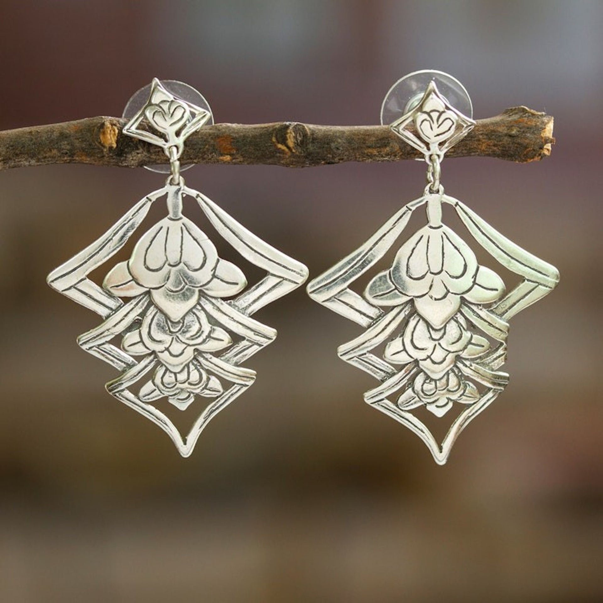 Elegant Sterling Silver Flower Earrings 'Floral Lanterns'