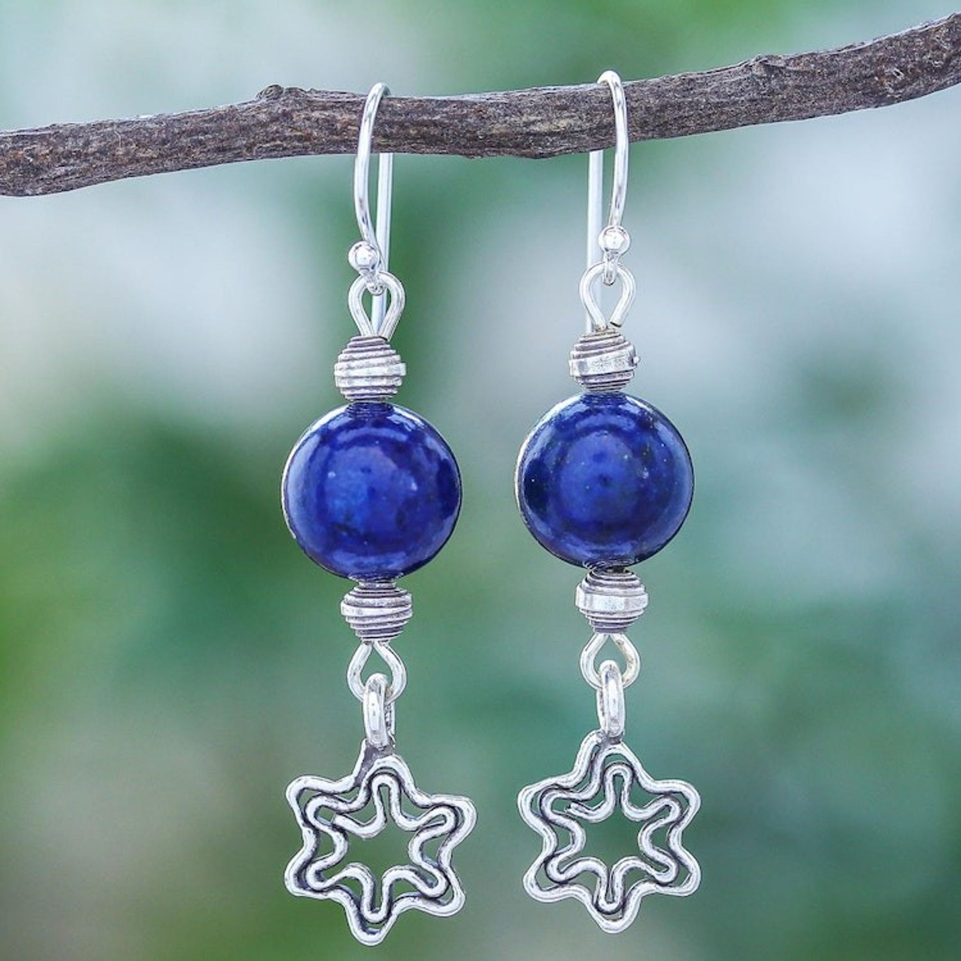 Lapis Lazuli Dangle Earrings with Star Motif 'Center Stage in Blue'