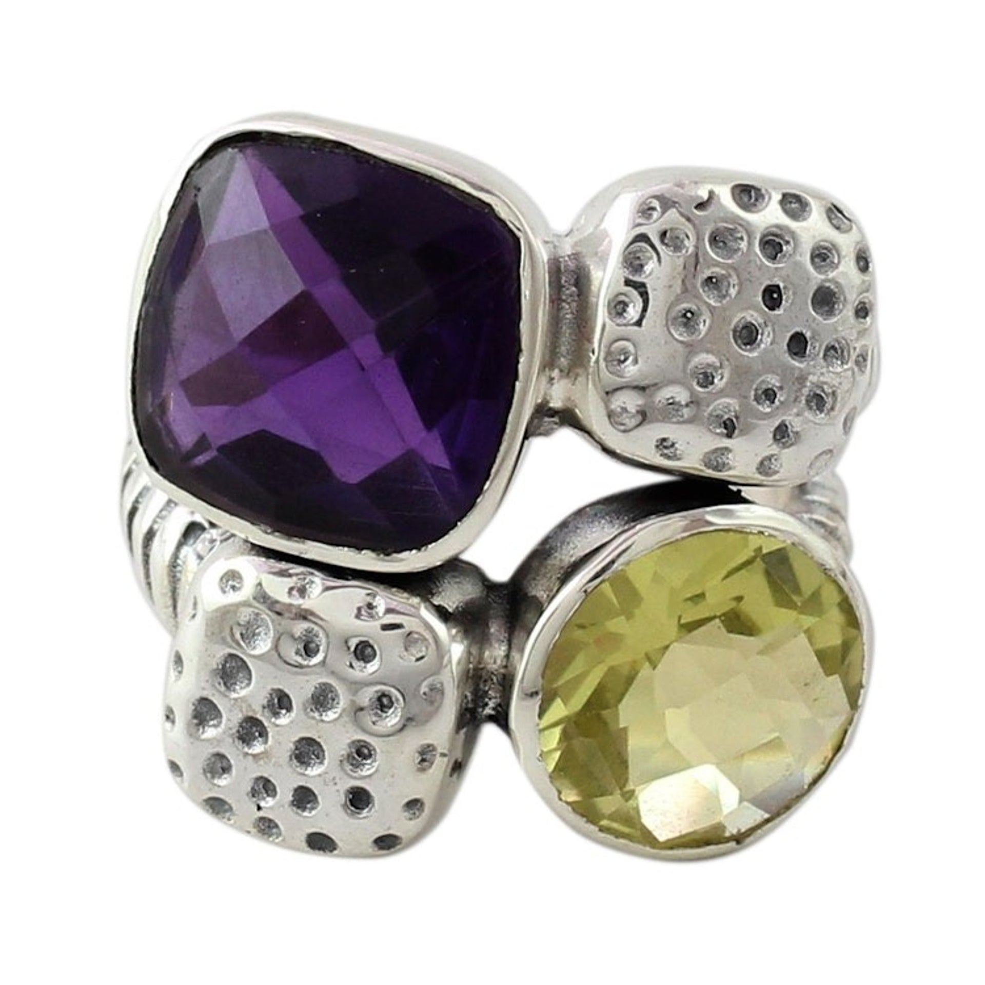 Handmade Amethyst and Lemon Quartz Sterling Silver Ring 'Sparkling Temptation'