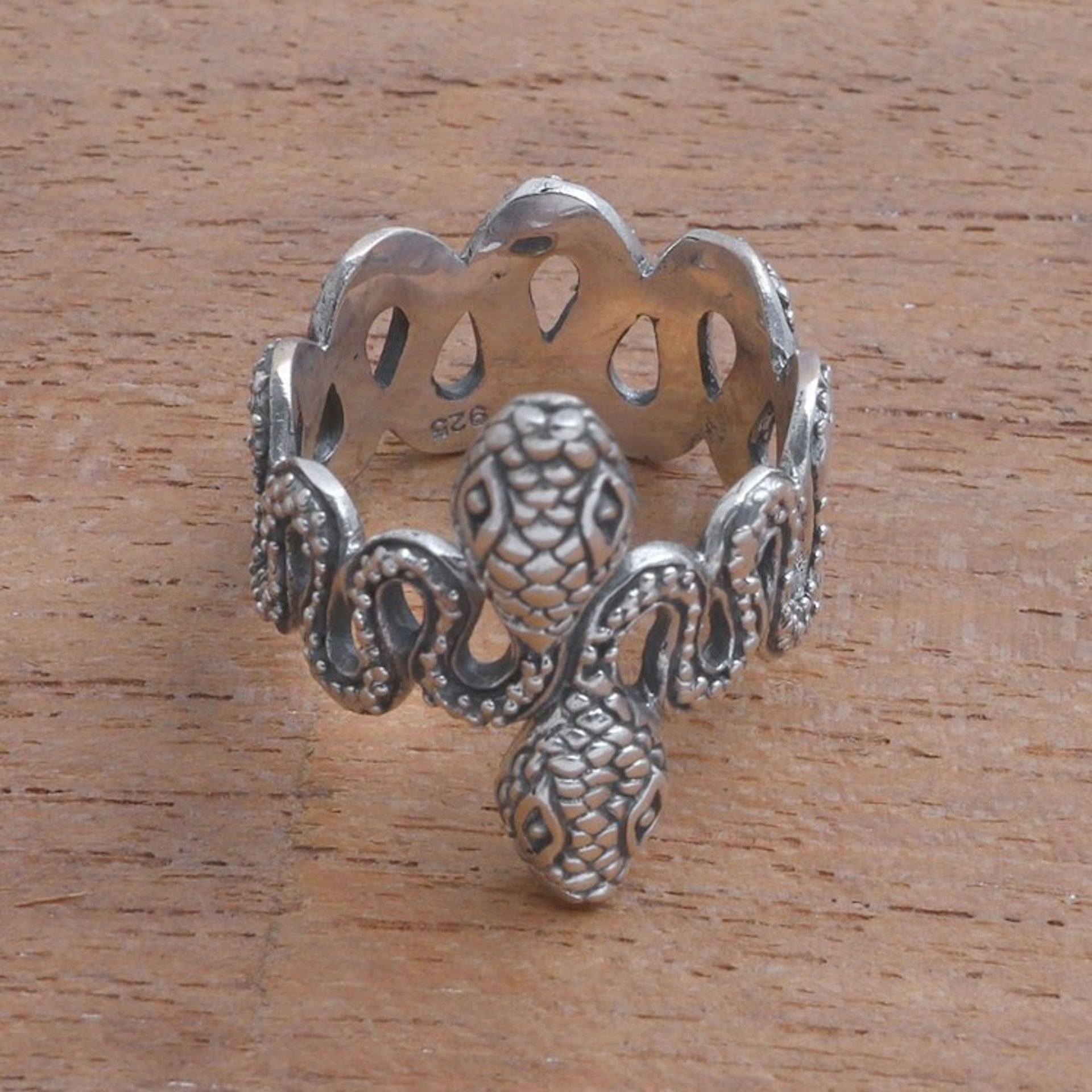 Sterling Silver Snake Band Ring from Bali 'Snake Twins'