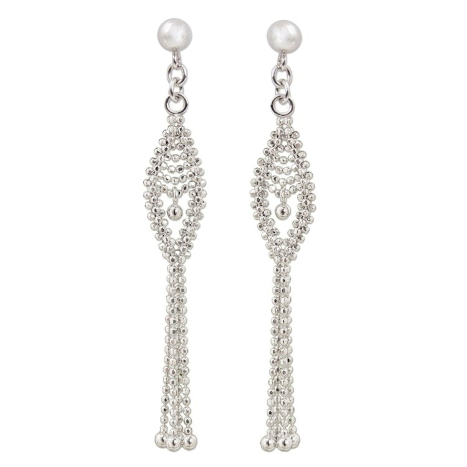Sterling Silver Beaded Waterfall Earrings from Thailand 'Falling Star'
