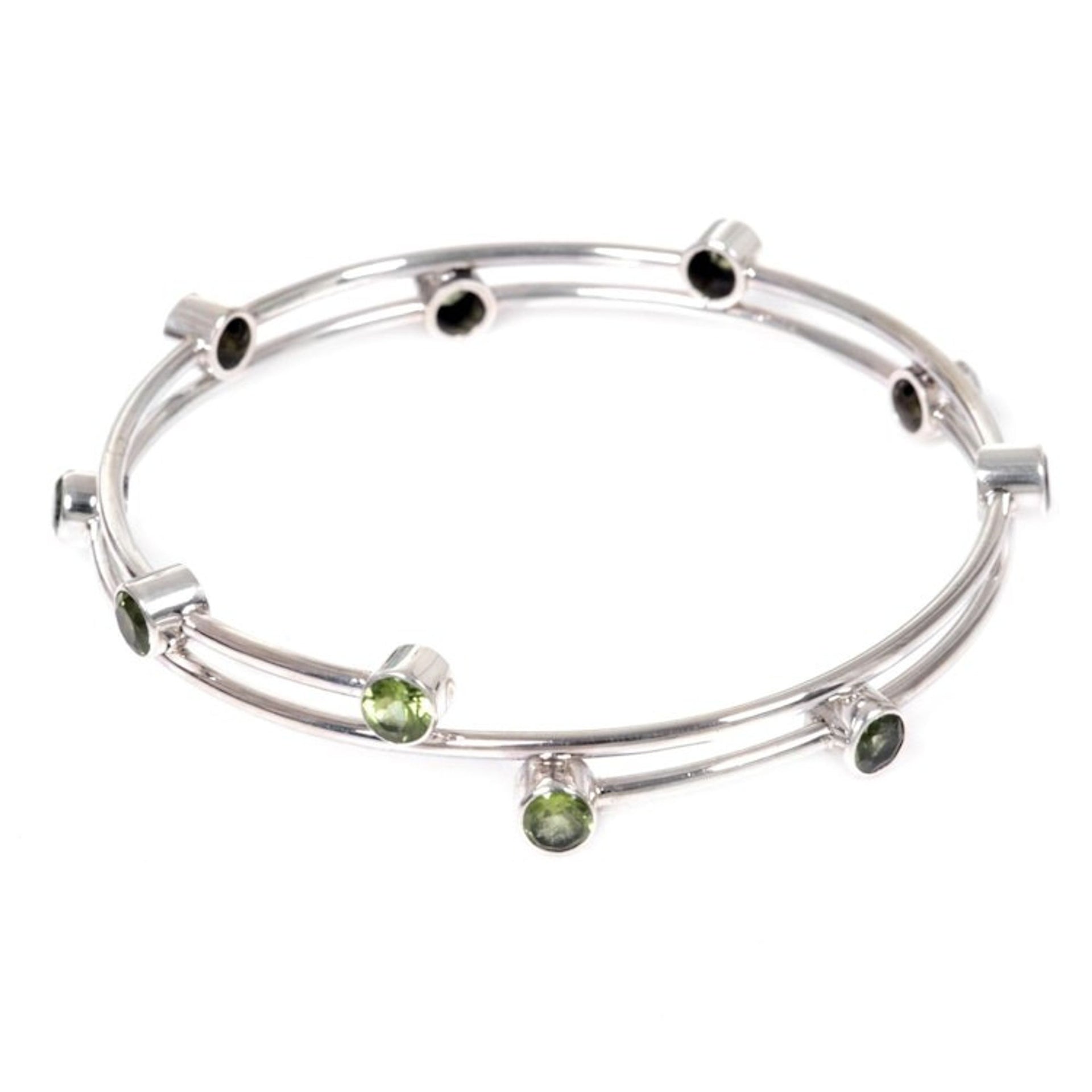 Hand Made Sterling Silver Peridot Bangle Bracelet Indonesia 'Orchid Twist in Green'
