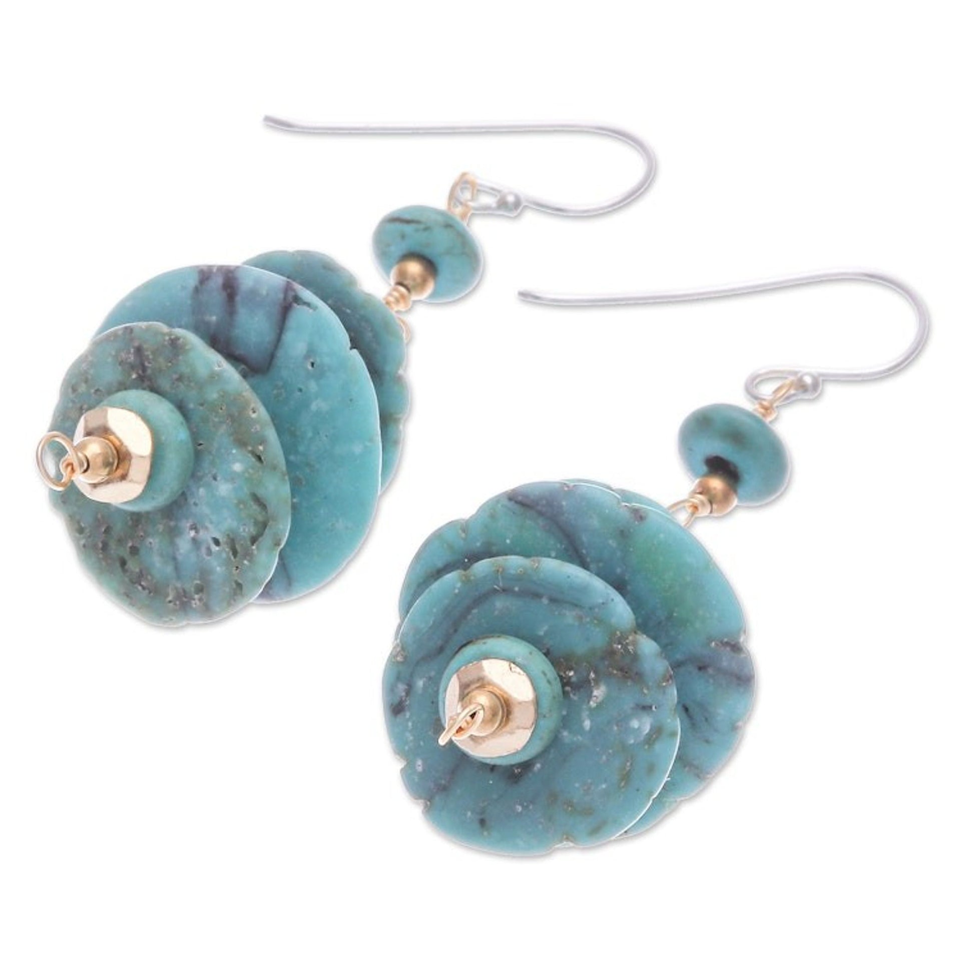 Reconstituted Turquoise Dangle Earrings with 14k Gold Accent 'Mystic Discs'