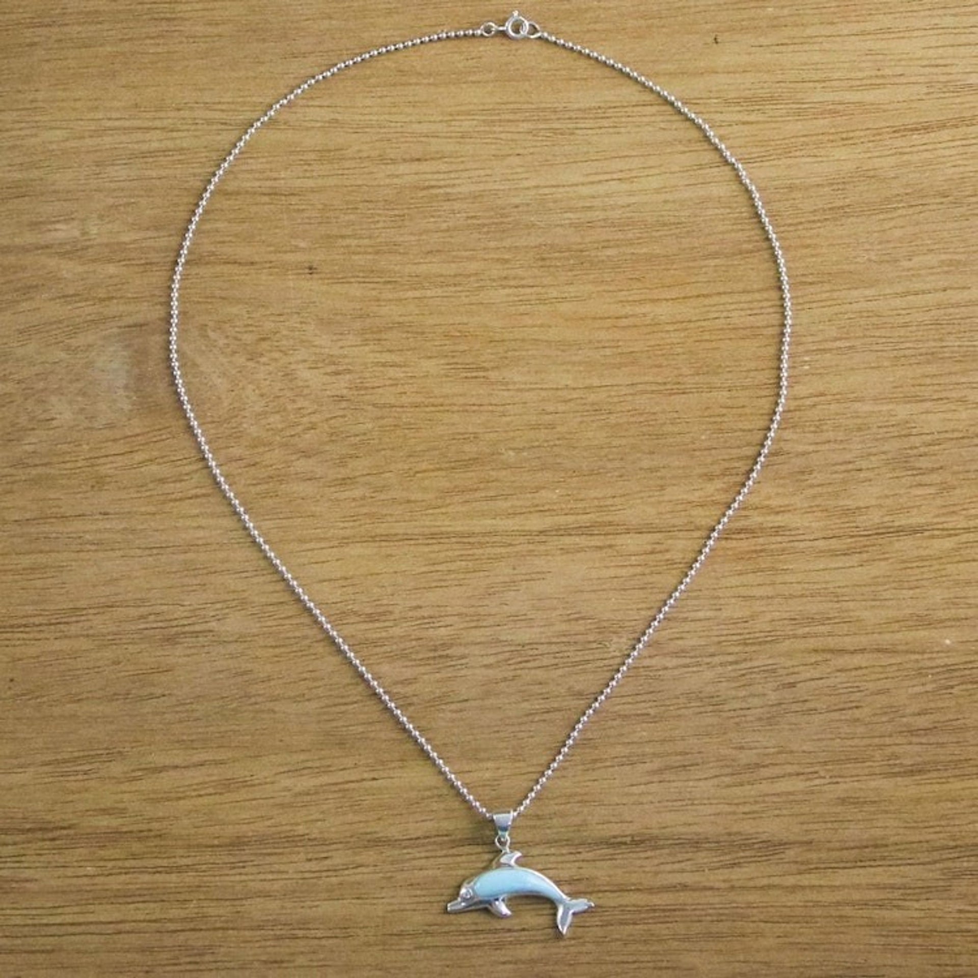 Larimar Sterling Silver Swimming Dolphin Pendant Necklace 'Sleek Swimmer'