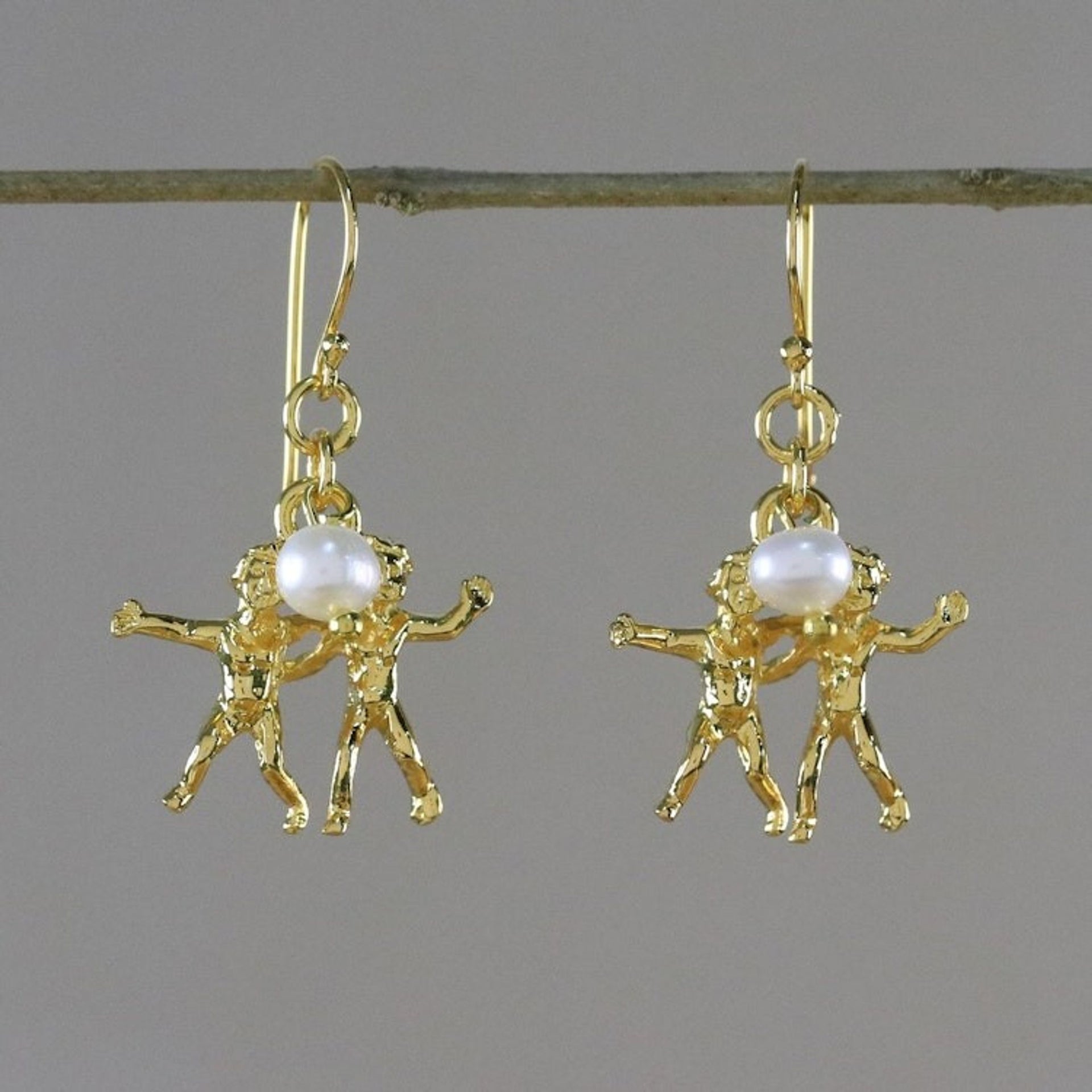 Gold Plated Cultured Pearl Gemini Earrings from Thailand 'Radiant Gemini'