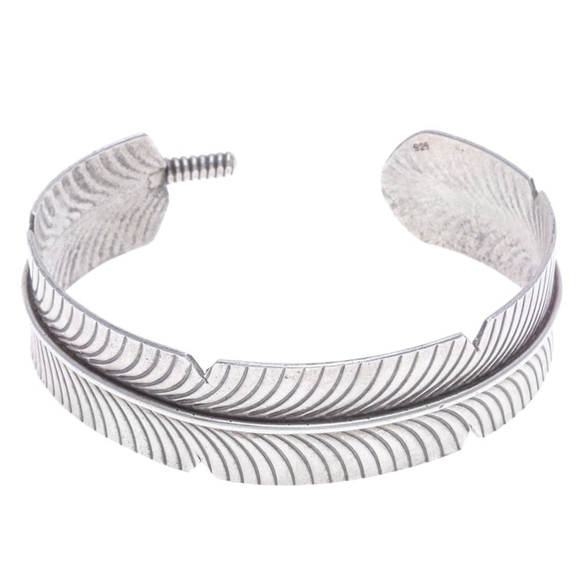 Feather-Themed Sterling Silver Cuff Bracelet from Thailand 'Freedom Plumage'