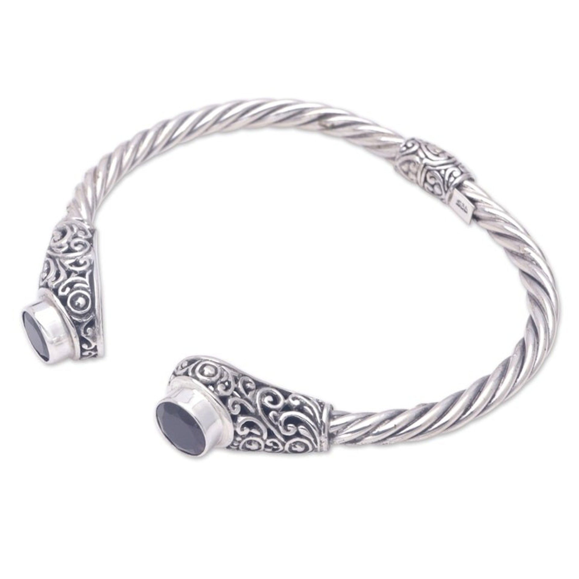 Garnet Sterling Silver Cuff Bracelet from Bali 'Crimson Royal Seal'