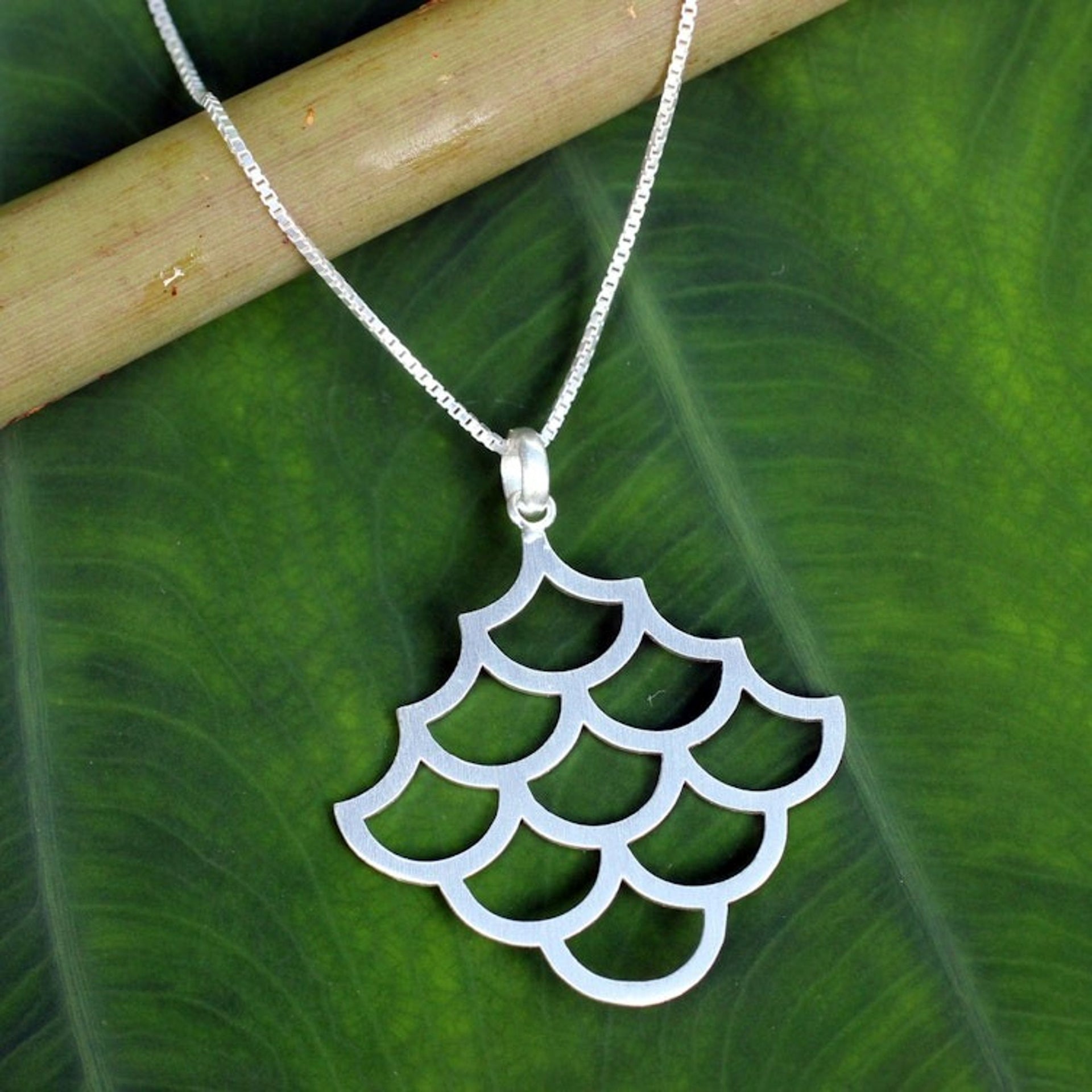 Artisan Crafted Brushed Sterling Silver Pendant Necklace 'Fish Scales'