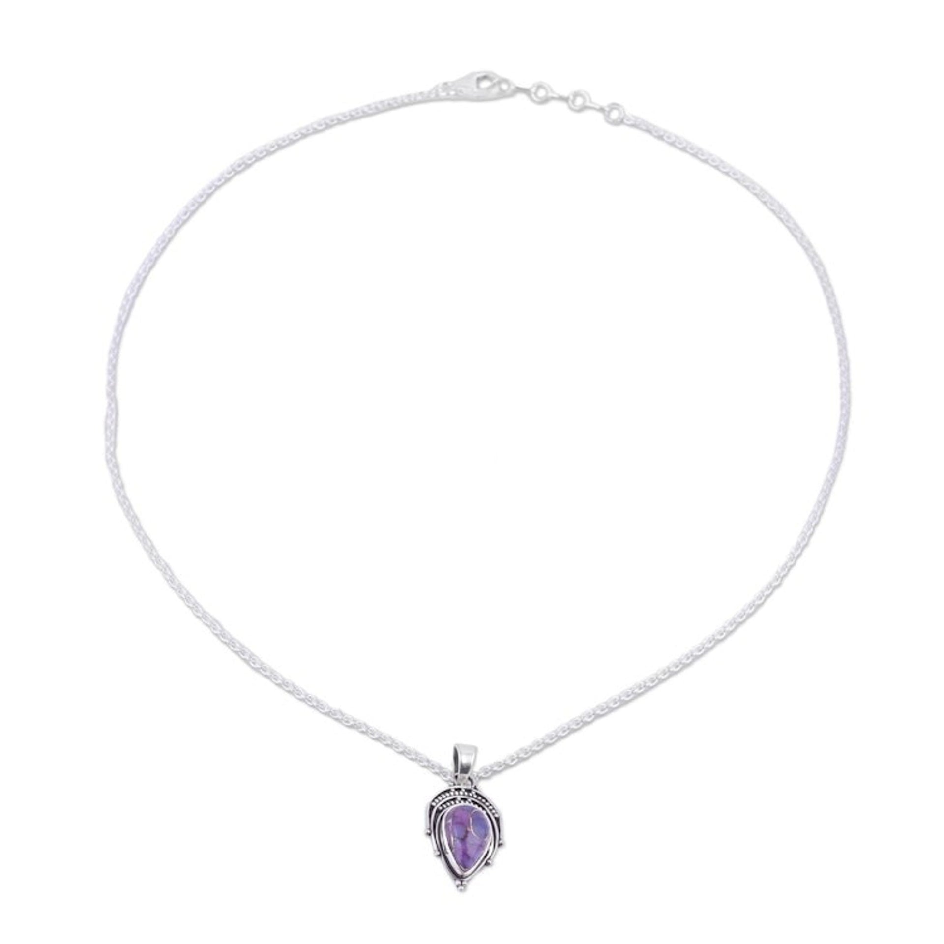 Composite Turquoise and Sterling Silver Pendant Necklace 'Mist of Jaipur'