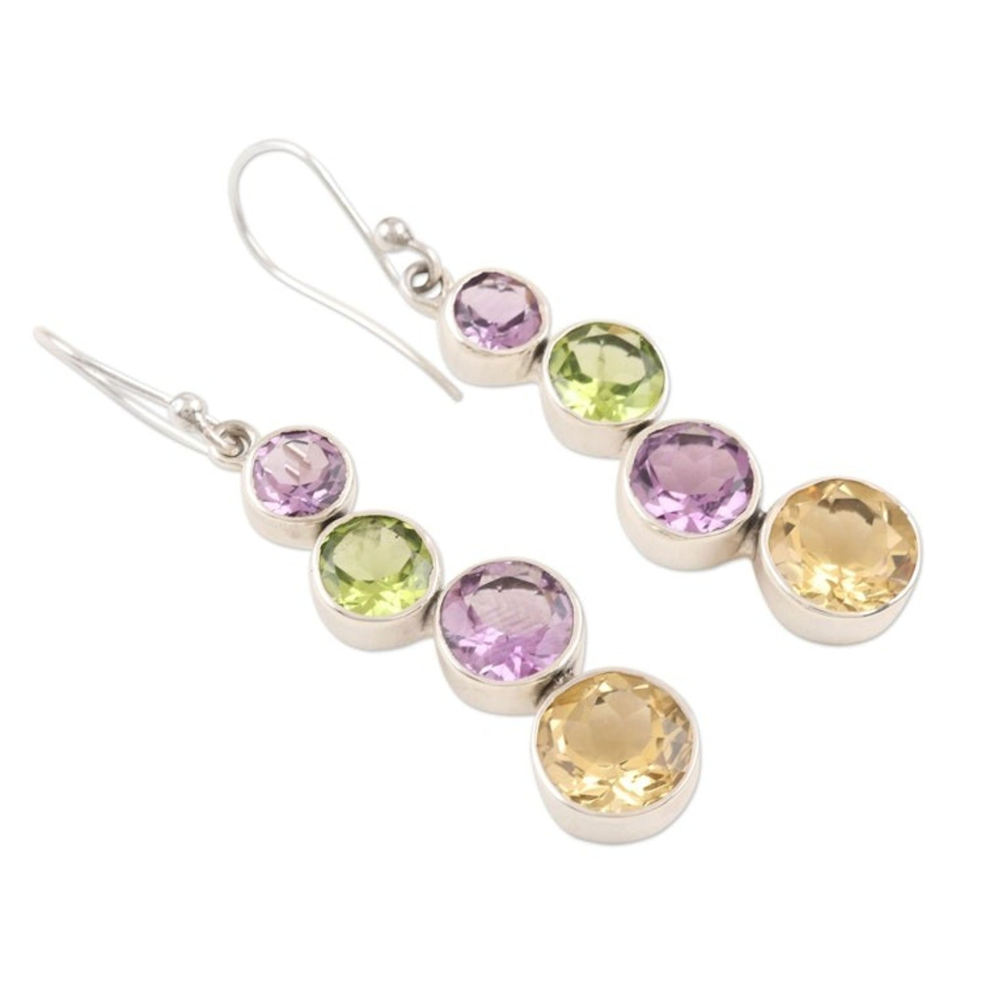 Amethyst and Peridot Dangle Earrings 'Three Friends'