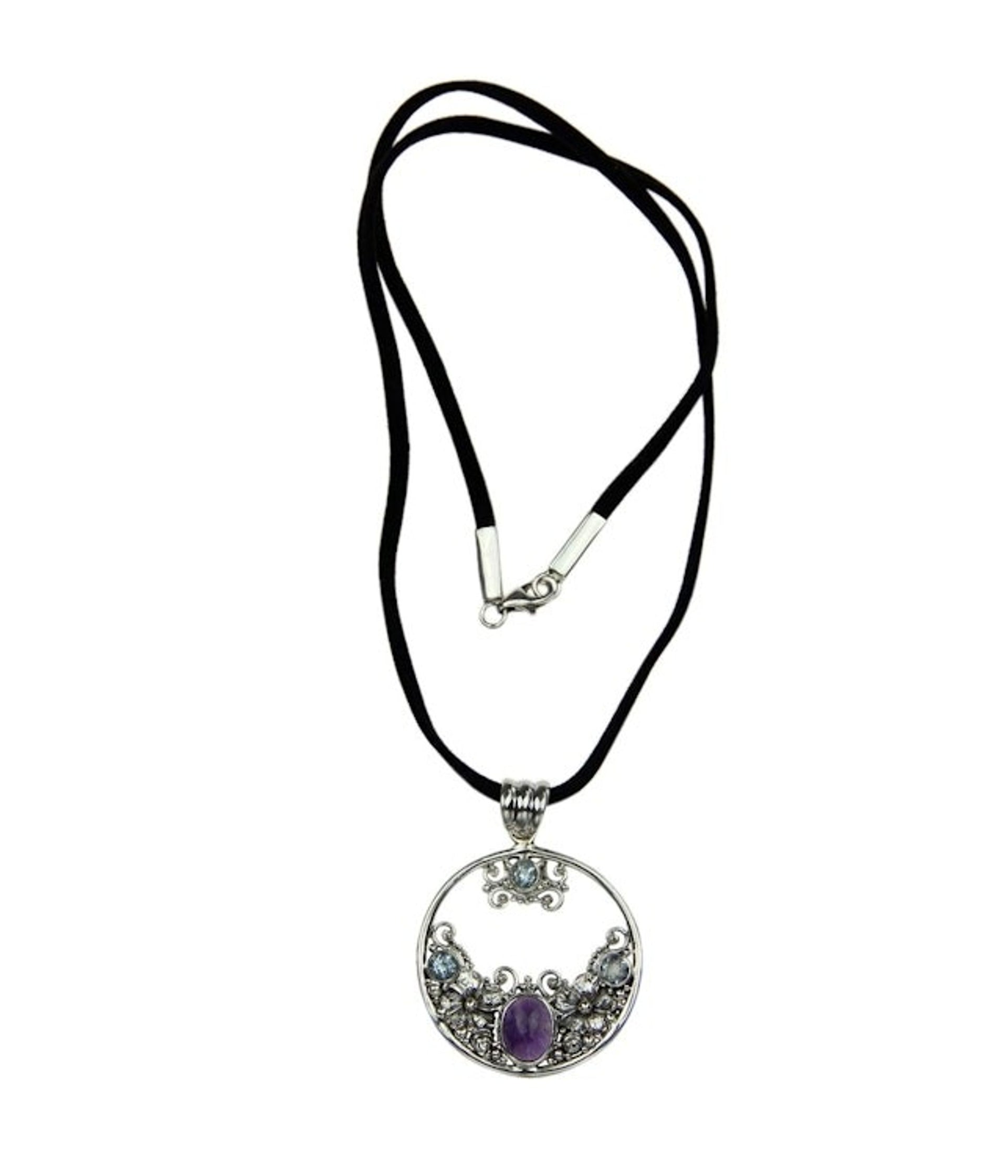 Floral Amethyst and Blue Topaz Necklace 'Floral Moon'