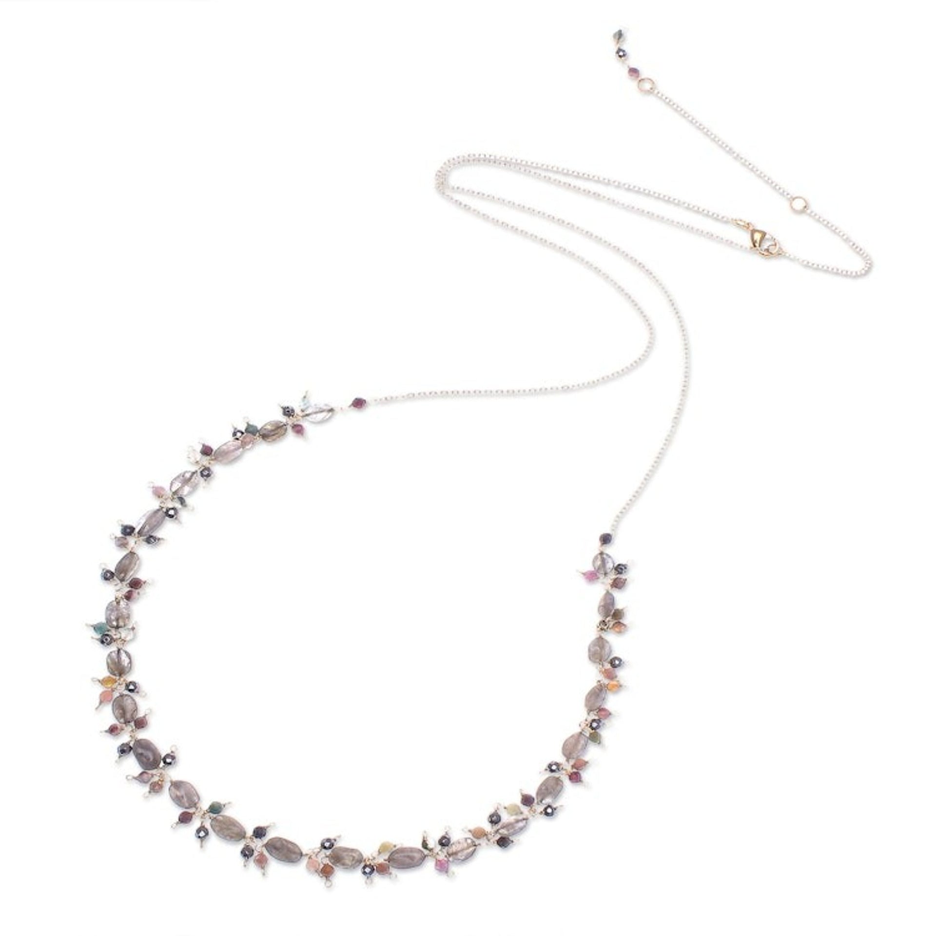 Gold Plated Necklace with Gemstone Beads 'Sunset Mood in Grey'
