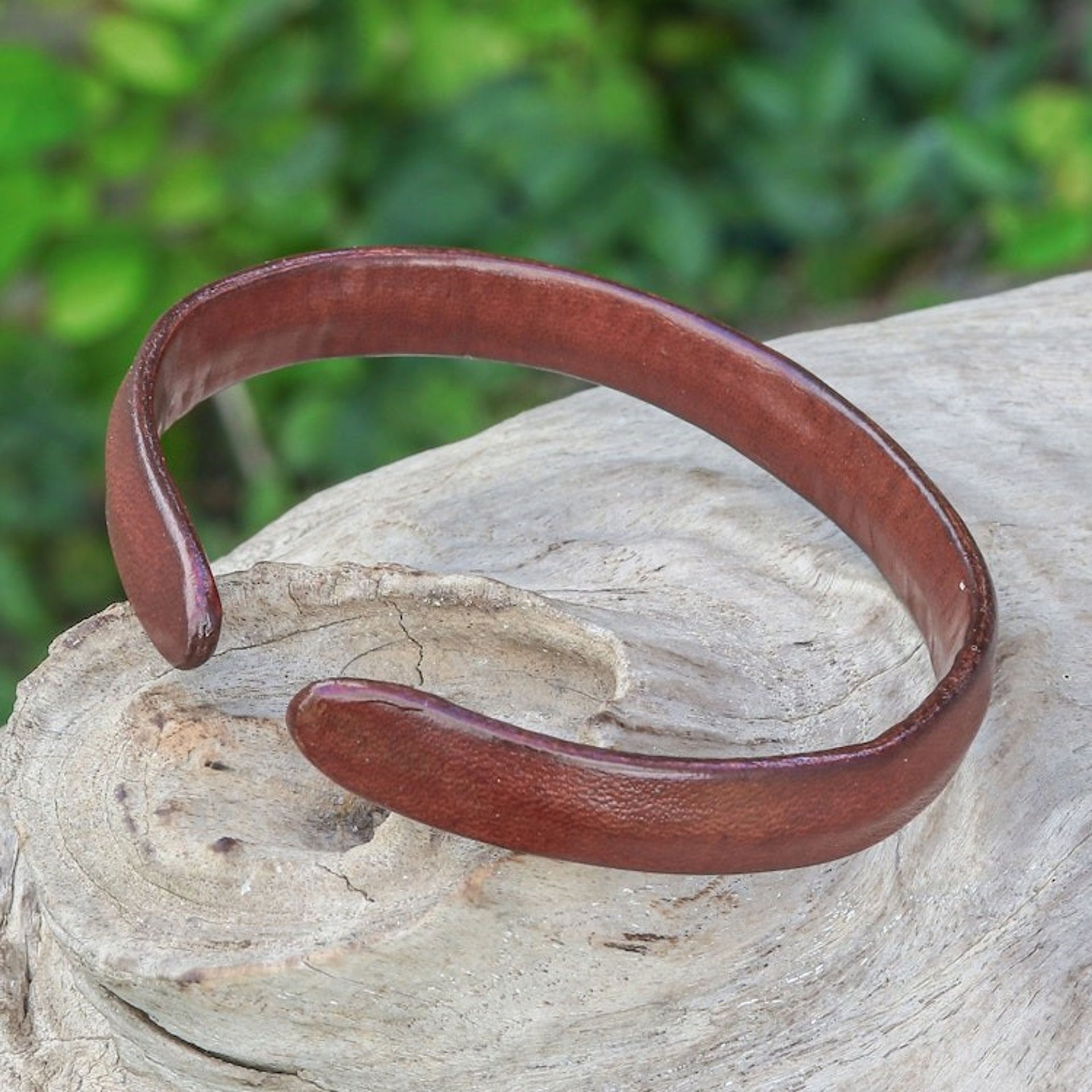 Handcrafted Modern Leather Cuff Bracelet in Brown 'Simply Resilient'