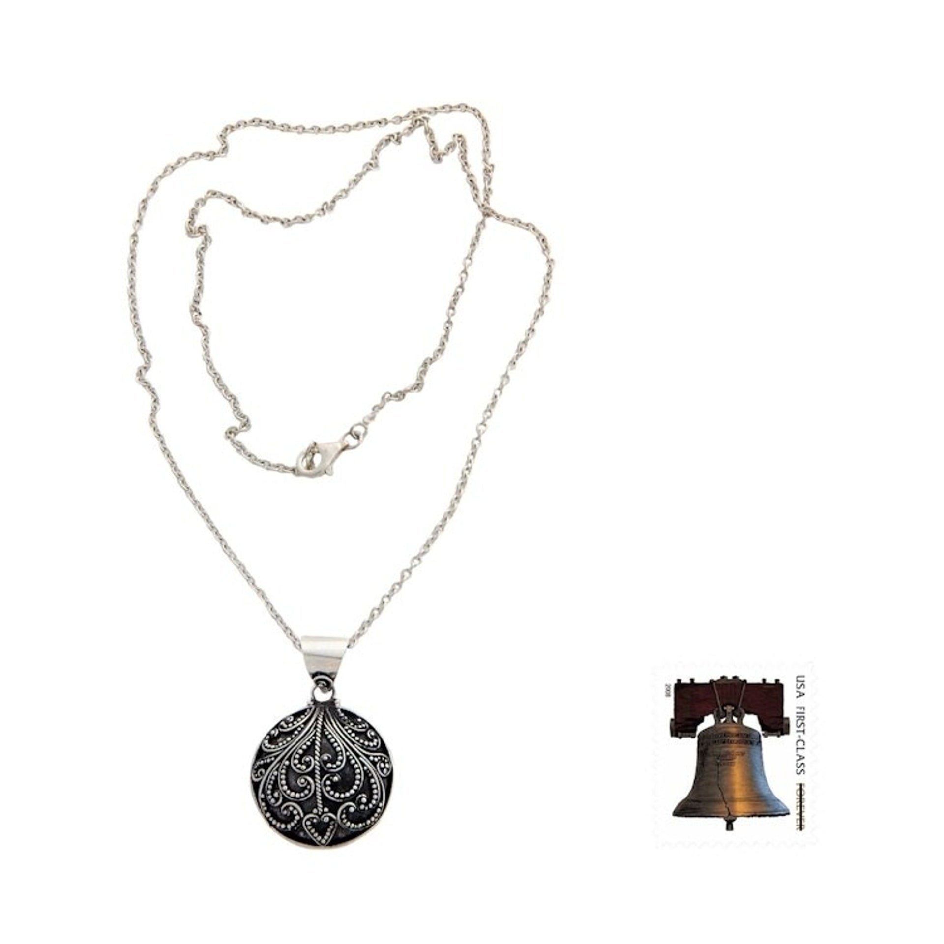Sterling Silver Pendant Necklace from Indonesia 'Fern Flower Charm'