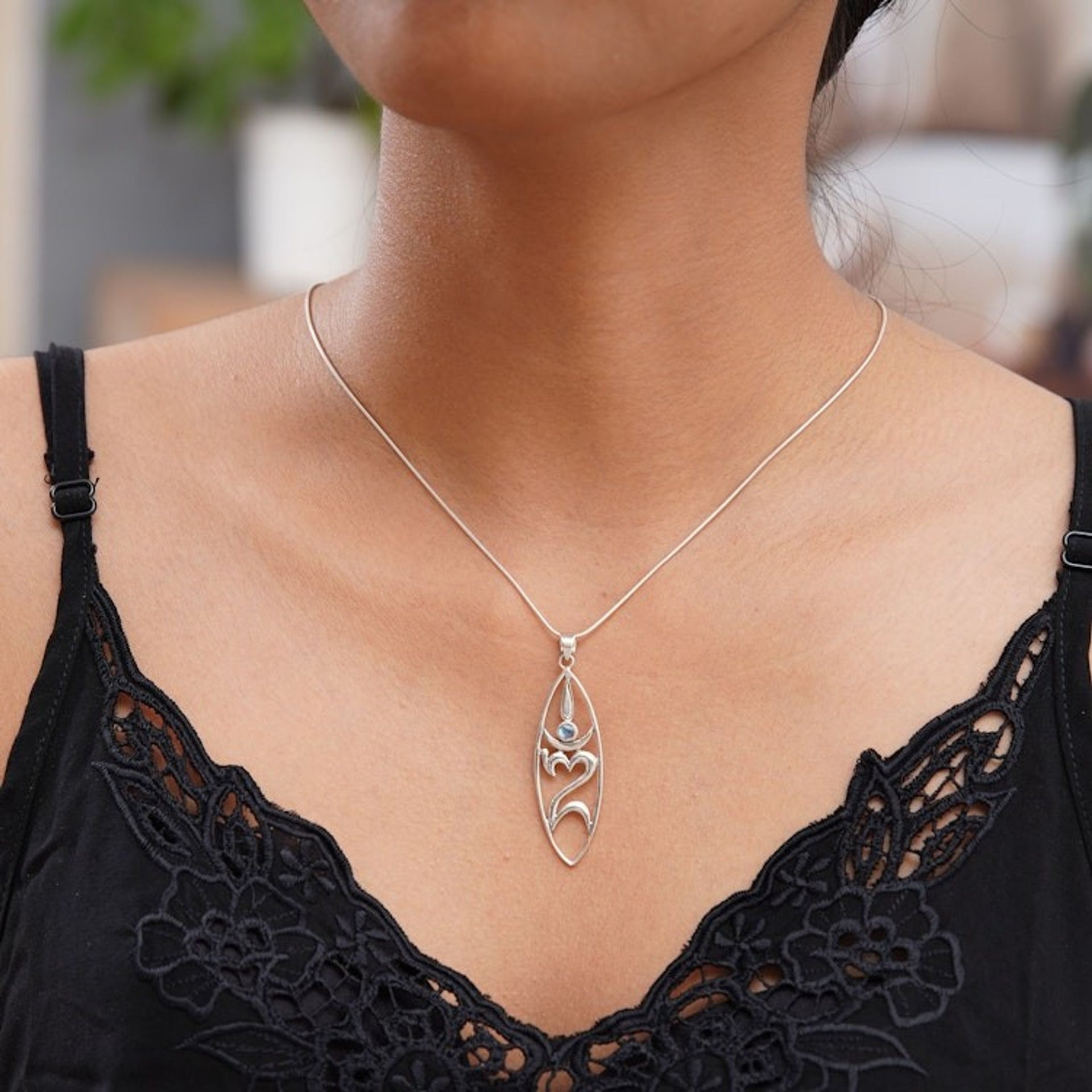 Sterling Silver and Rainbow Moonstone Pendant Necklace 'Peace for the World'