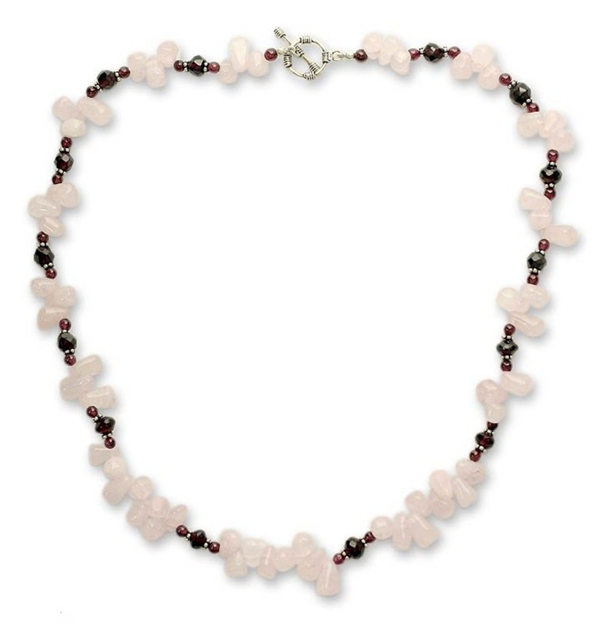 Garnet and rose quartz strand necklace 'Love's Serenade'