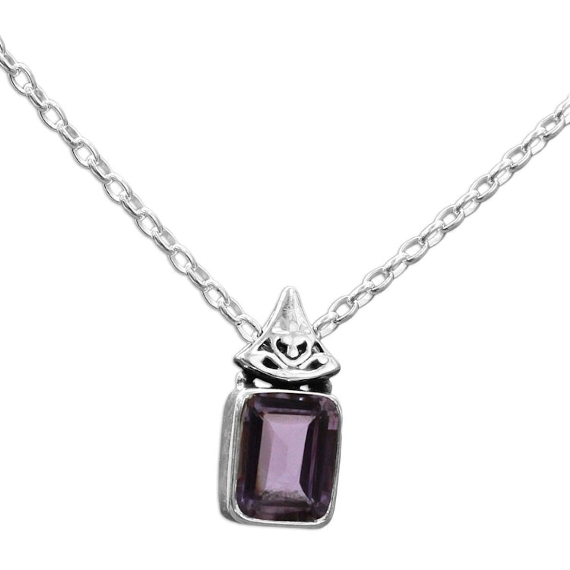 Hand Made Faceted Amethyst Pendant Necklace from India 'Indian Grace in Purple'