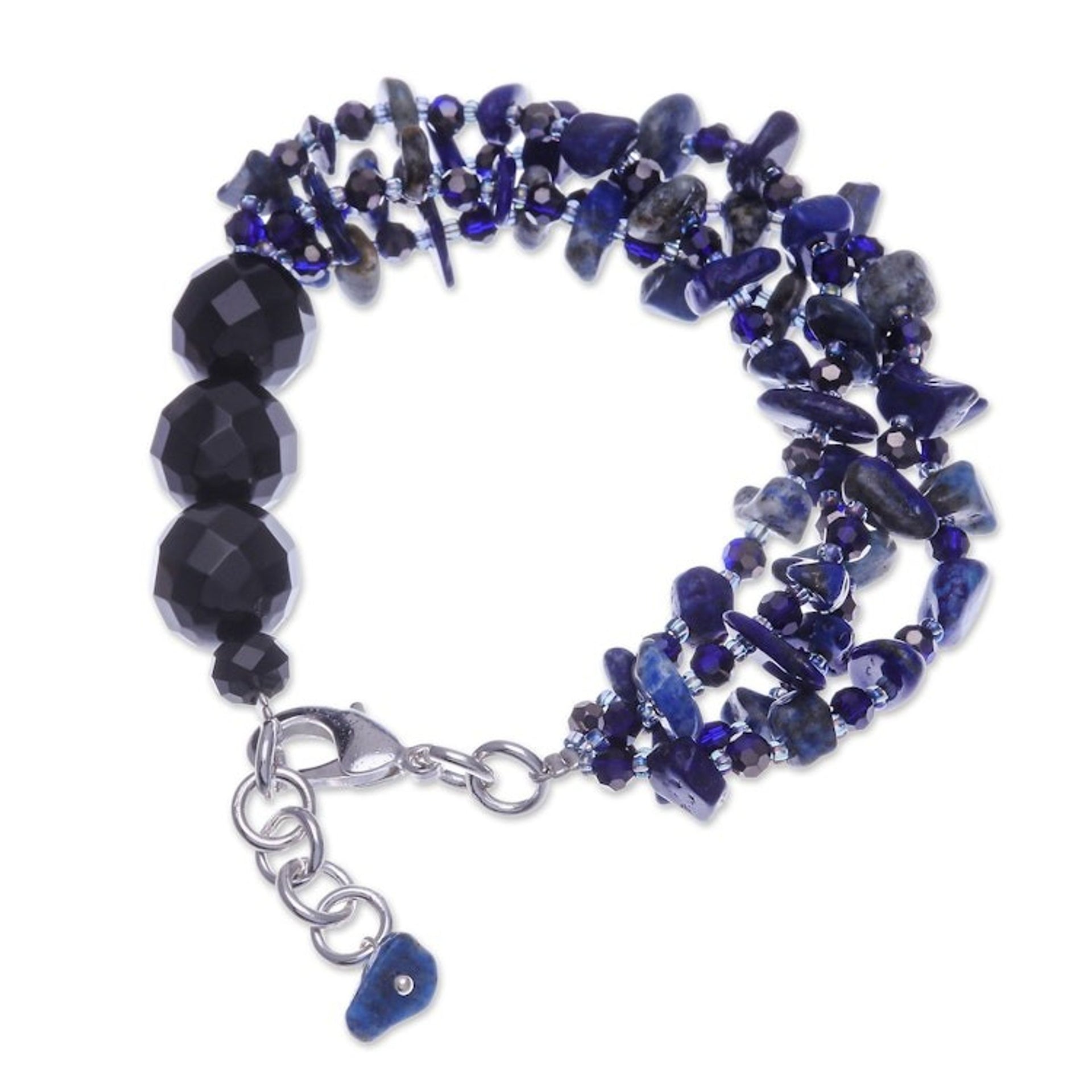 Blue-Toned Lapis Lazuli and Glass Beaded Strand Bracelet 'True Jewels'