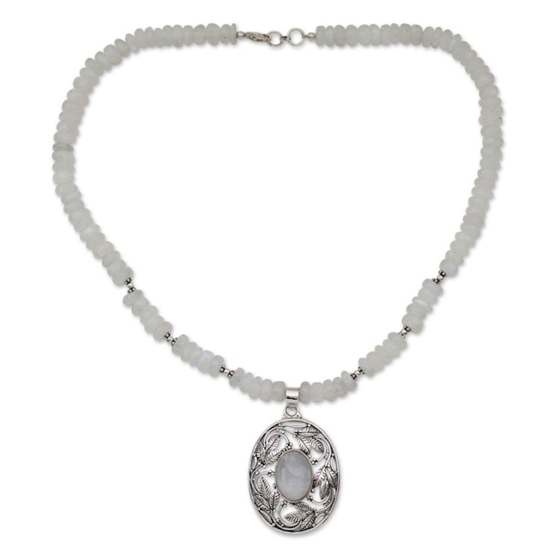Rainbow Moonstone and Sterling Silver Necklace 'Mughal Garden'