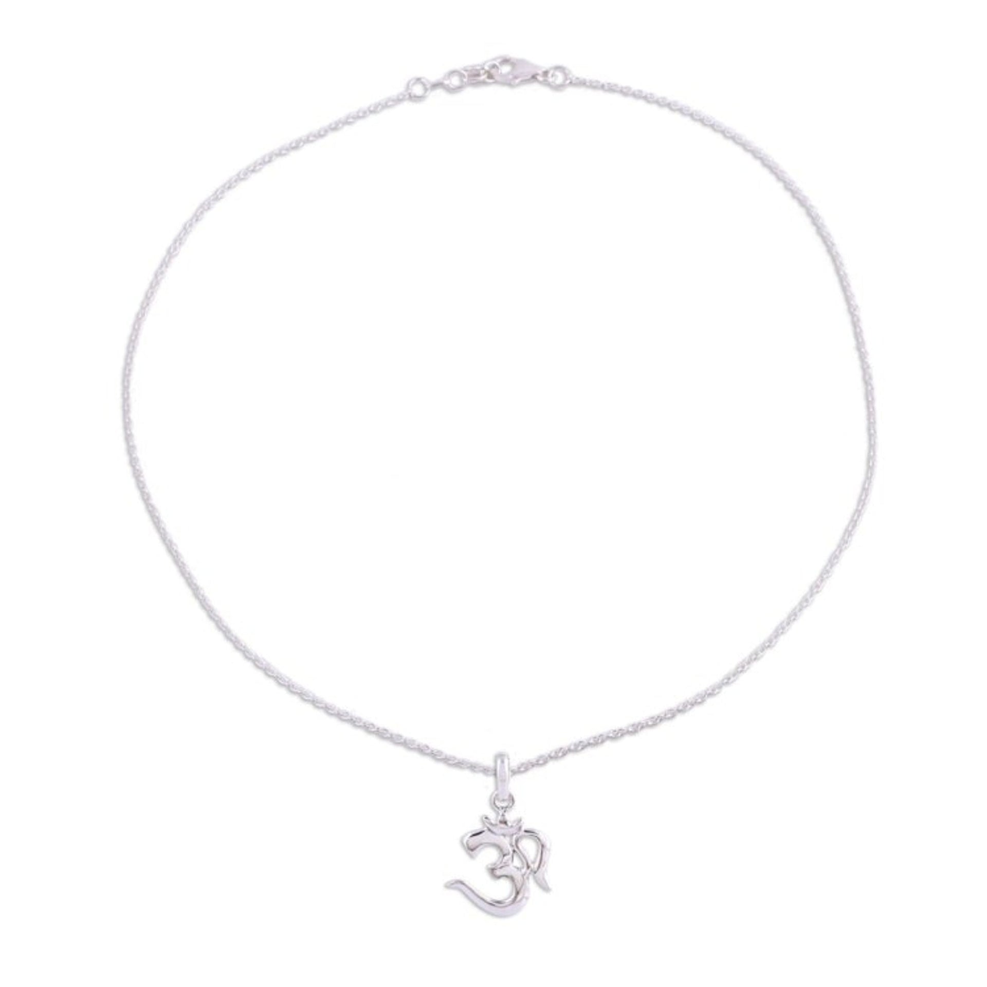 High-Polish Sterling Silver Om Pendant from India 'Majestic Om'