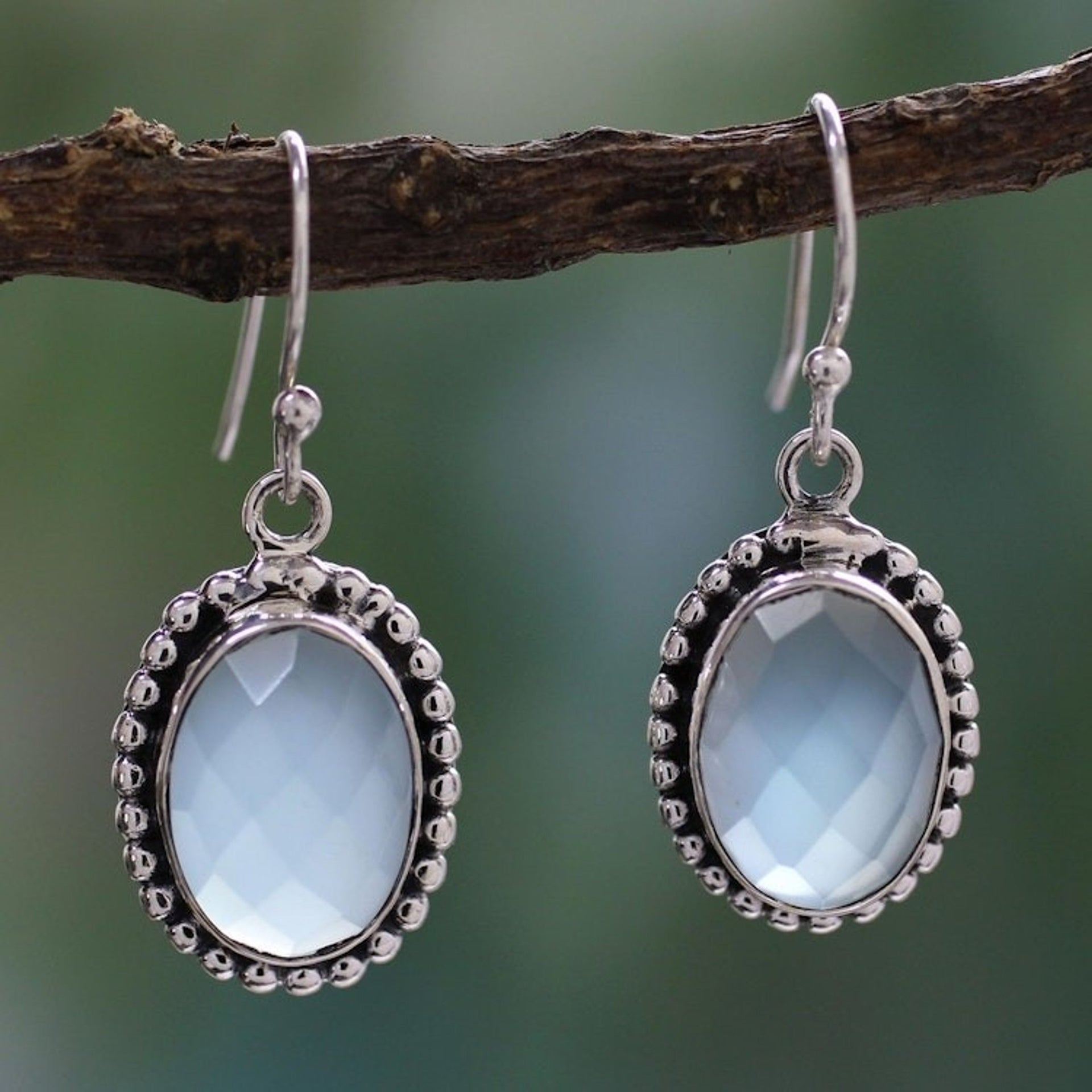 Blue Chalcedony Earrings from Sterling Silver Jewelry 'Be Mesmerized'