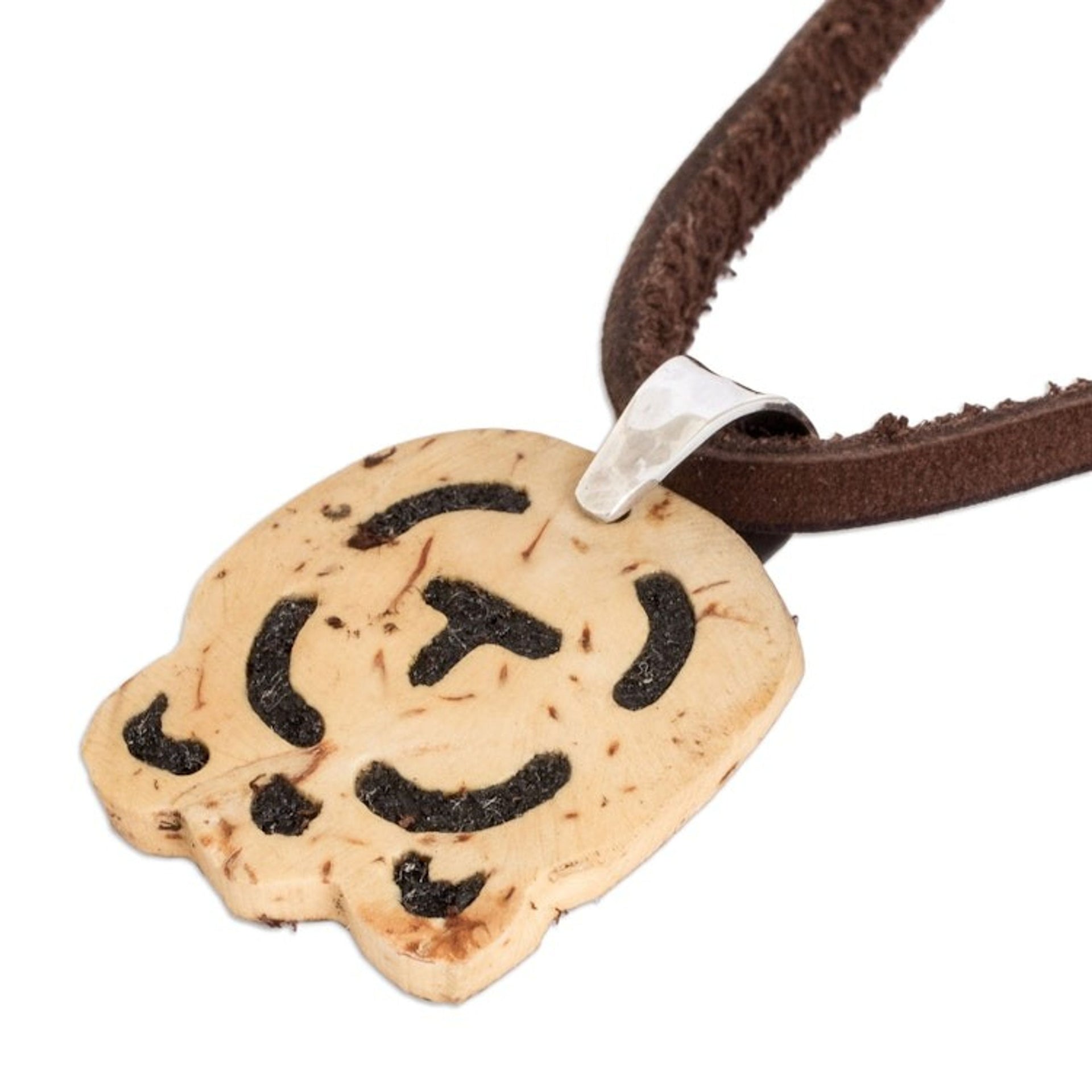 Coconut Shell and Lava Stone Iq' Sign Pendant Necklace 'Strength and Renewal'