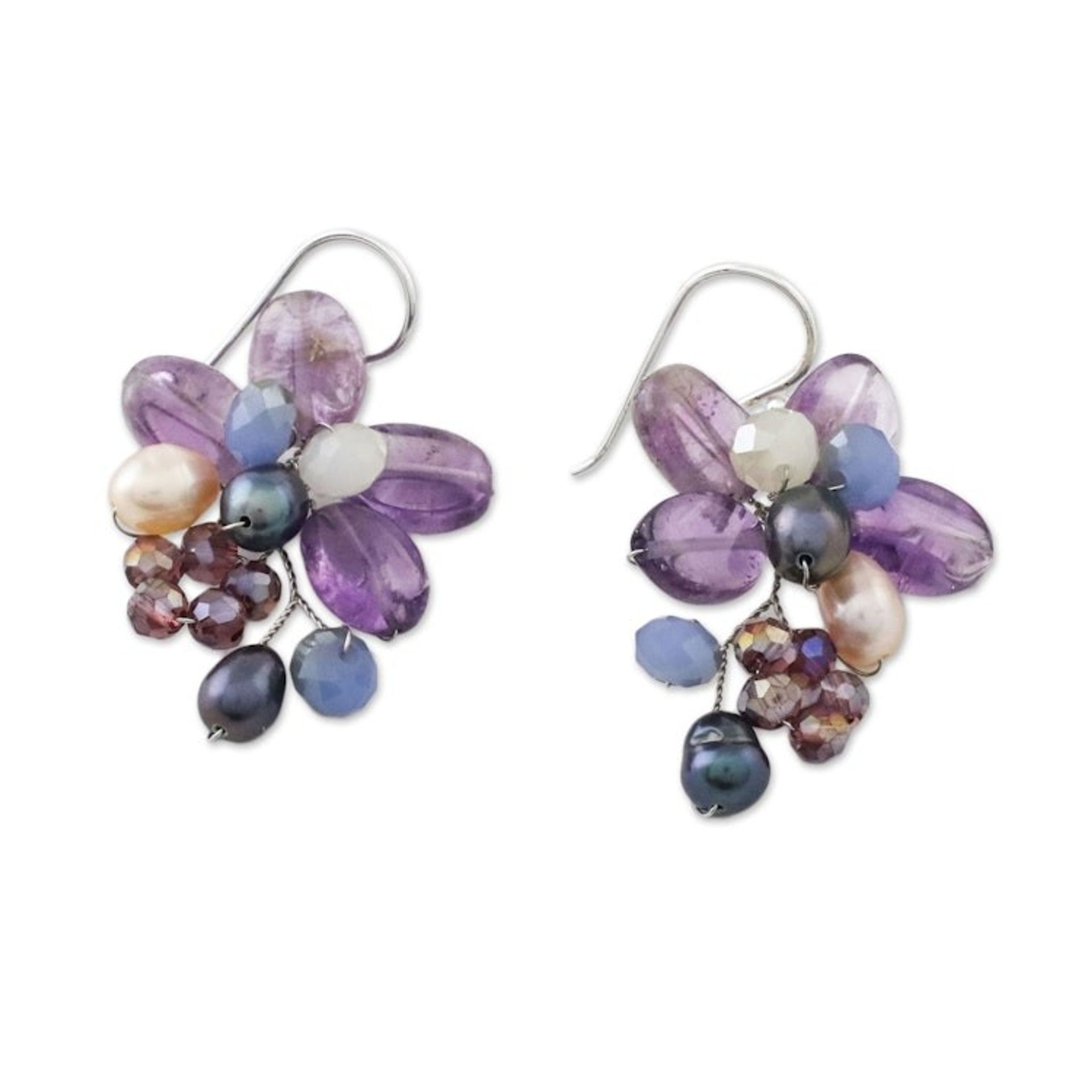 Amethyst and Cultured Pearl Earrings from Thailand 'Elegant Flora'