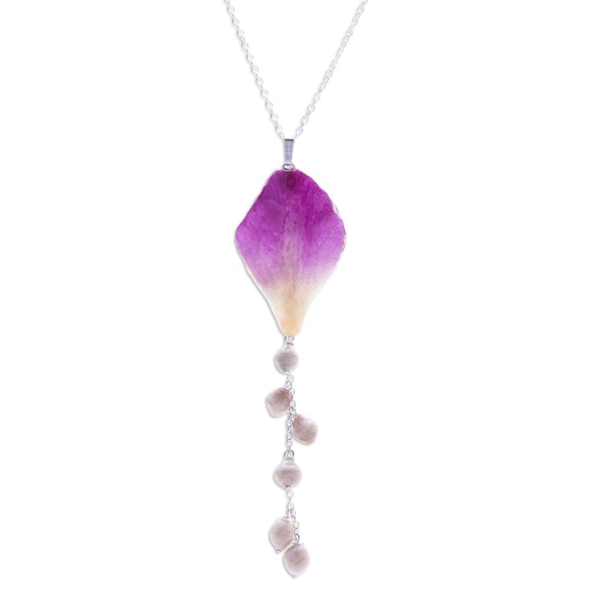 Hand Crafted Orchid Petal Pendant Necklace 'Bloom Balloon in Purple'
