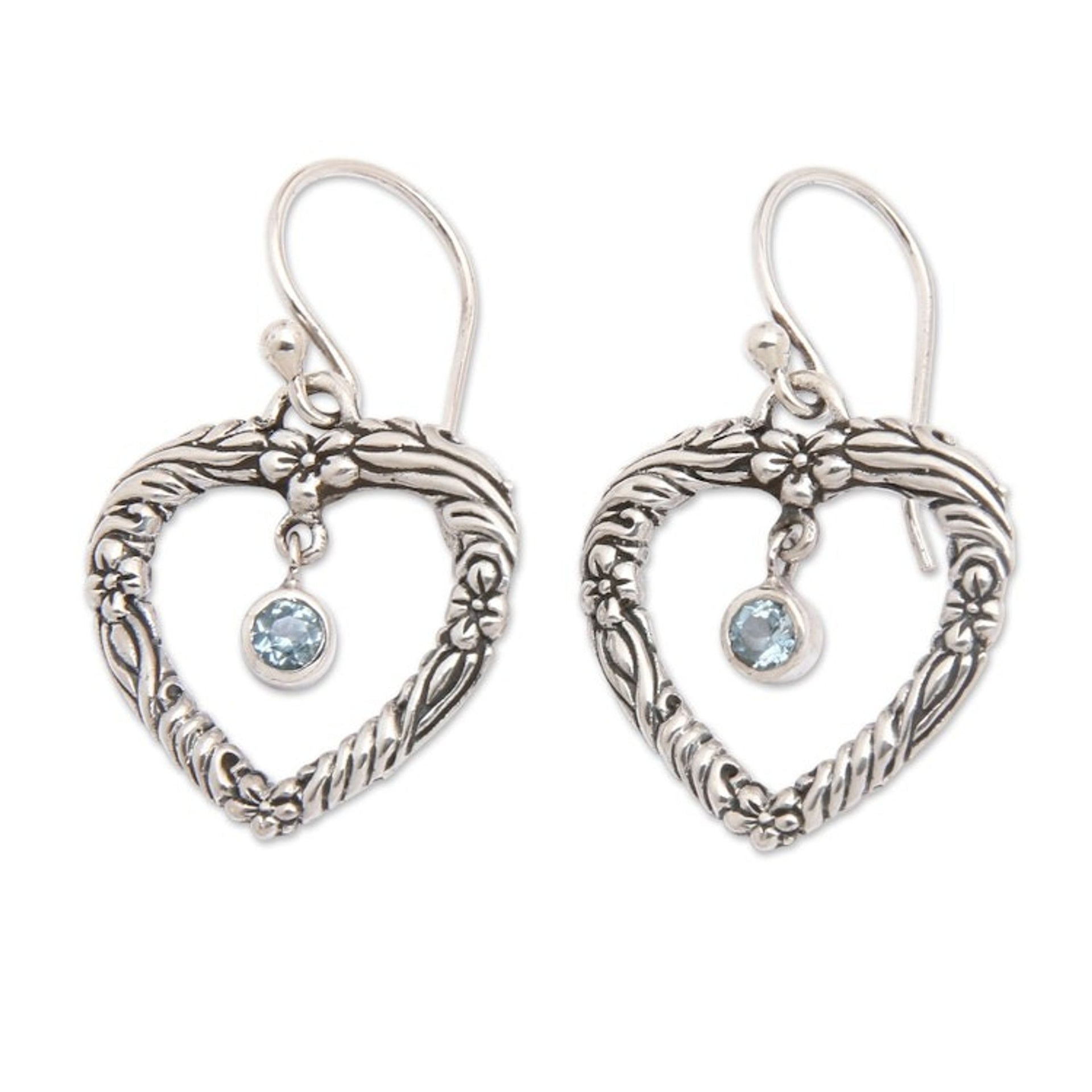 Handmade Blue Topaz and Sterling Silver Dangle Earrings 'Steal My Heart'