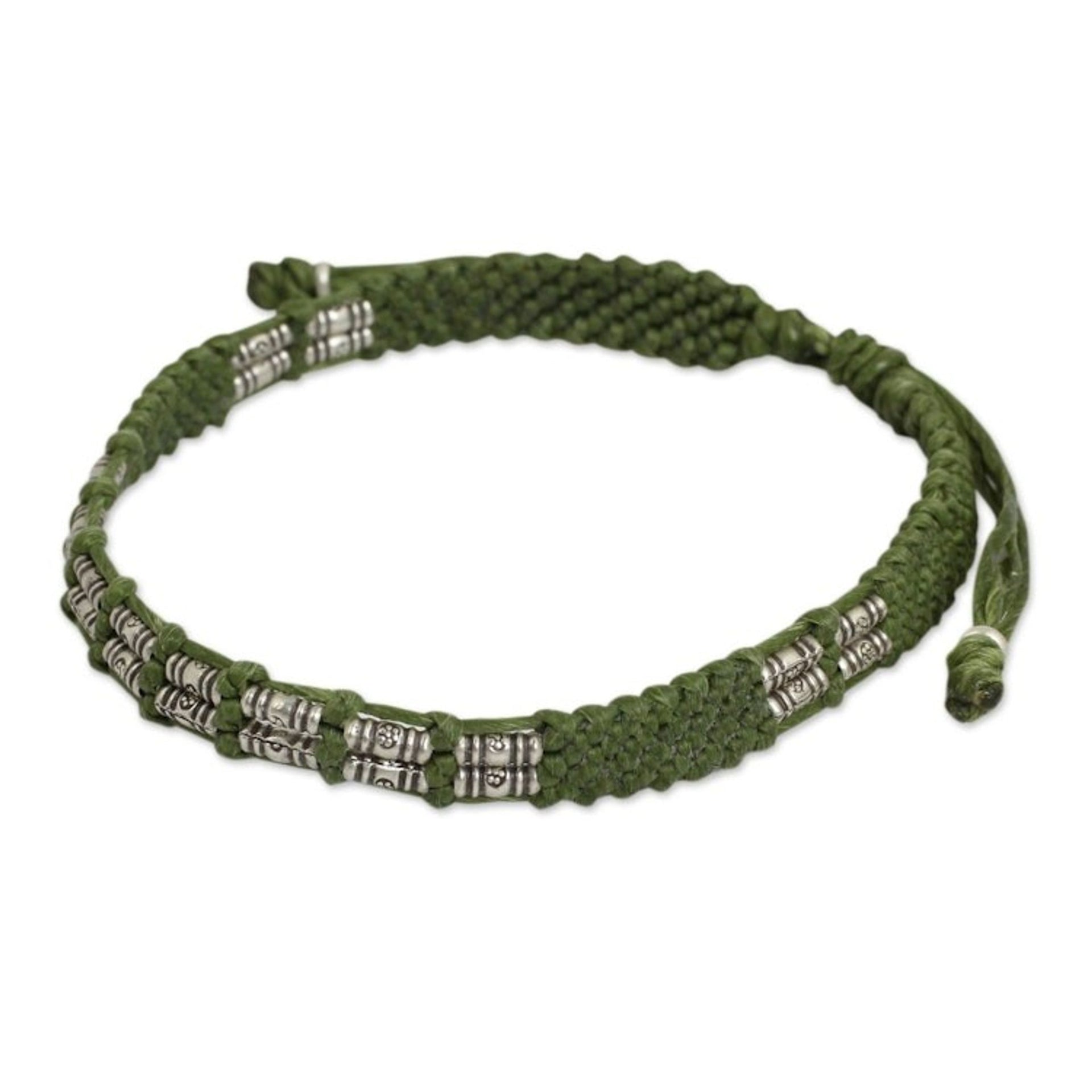 Green Cord Braided Bracelet Handmade in Thailand 'Affinity in Green'