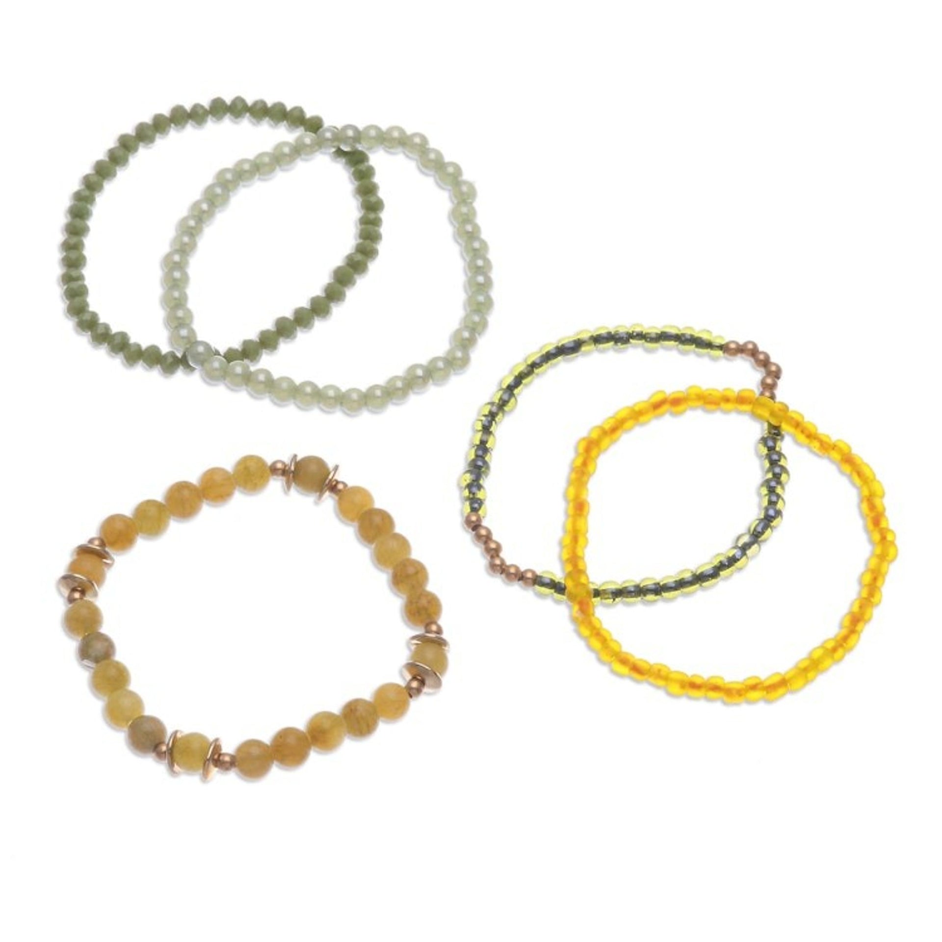 Set of 5 Yellow Beaded Stretch Bracelets from Thailand 'Fancy Dream in Yellow'