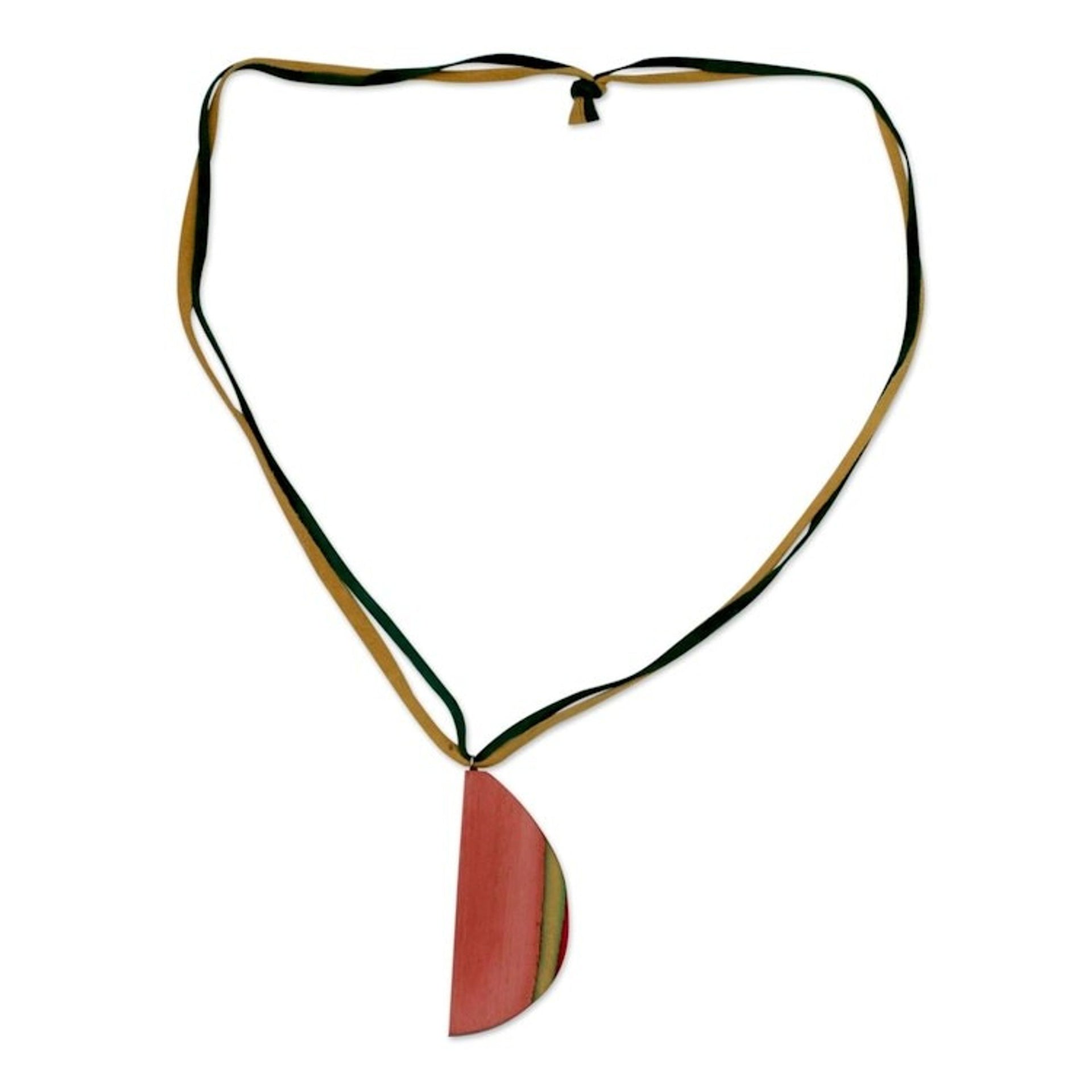 Leather and wood pendant necklace 'Indian Medley'